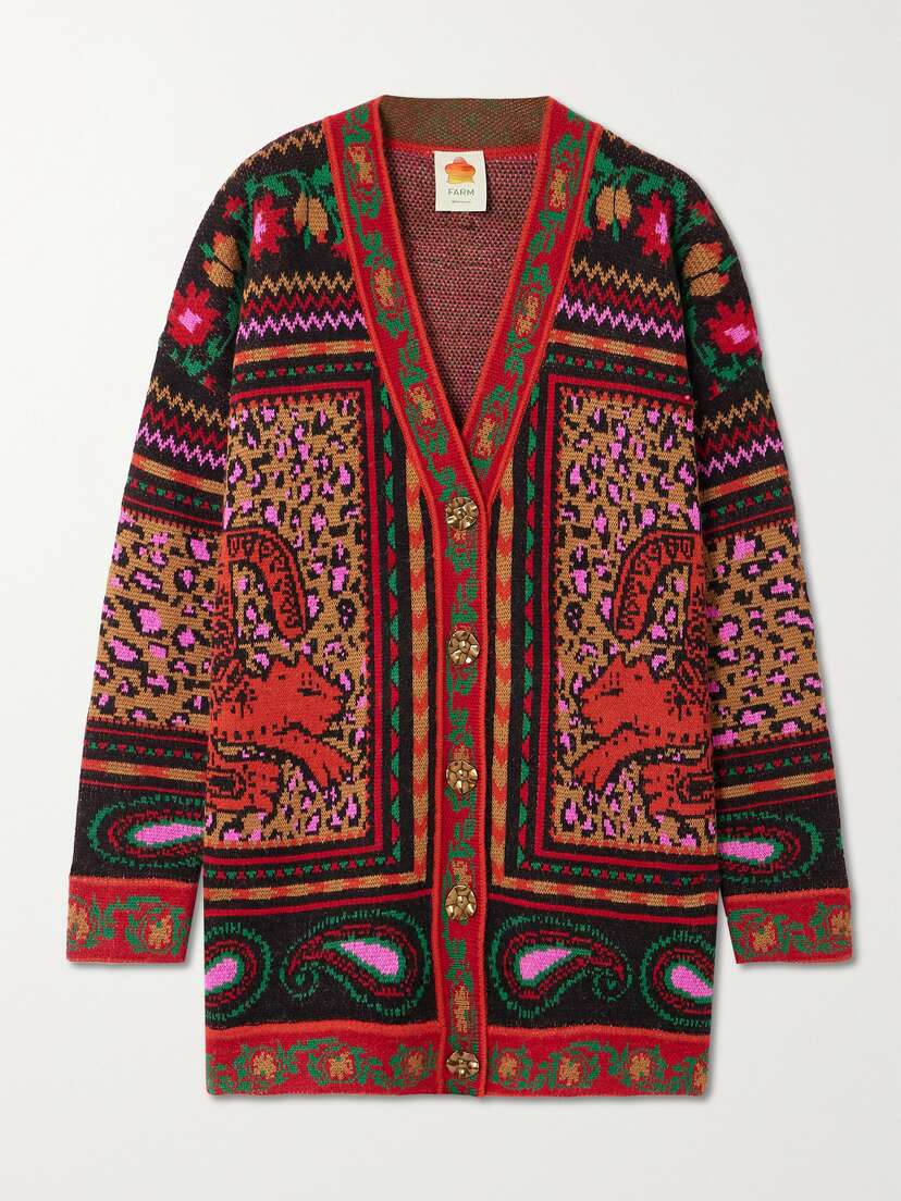 Farm Rio Tapestry Oversized Jacquard-knit Cardigan - x large