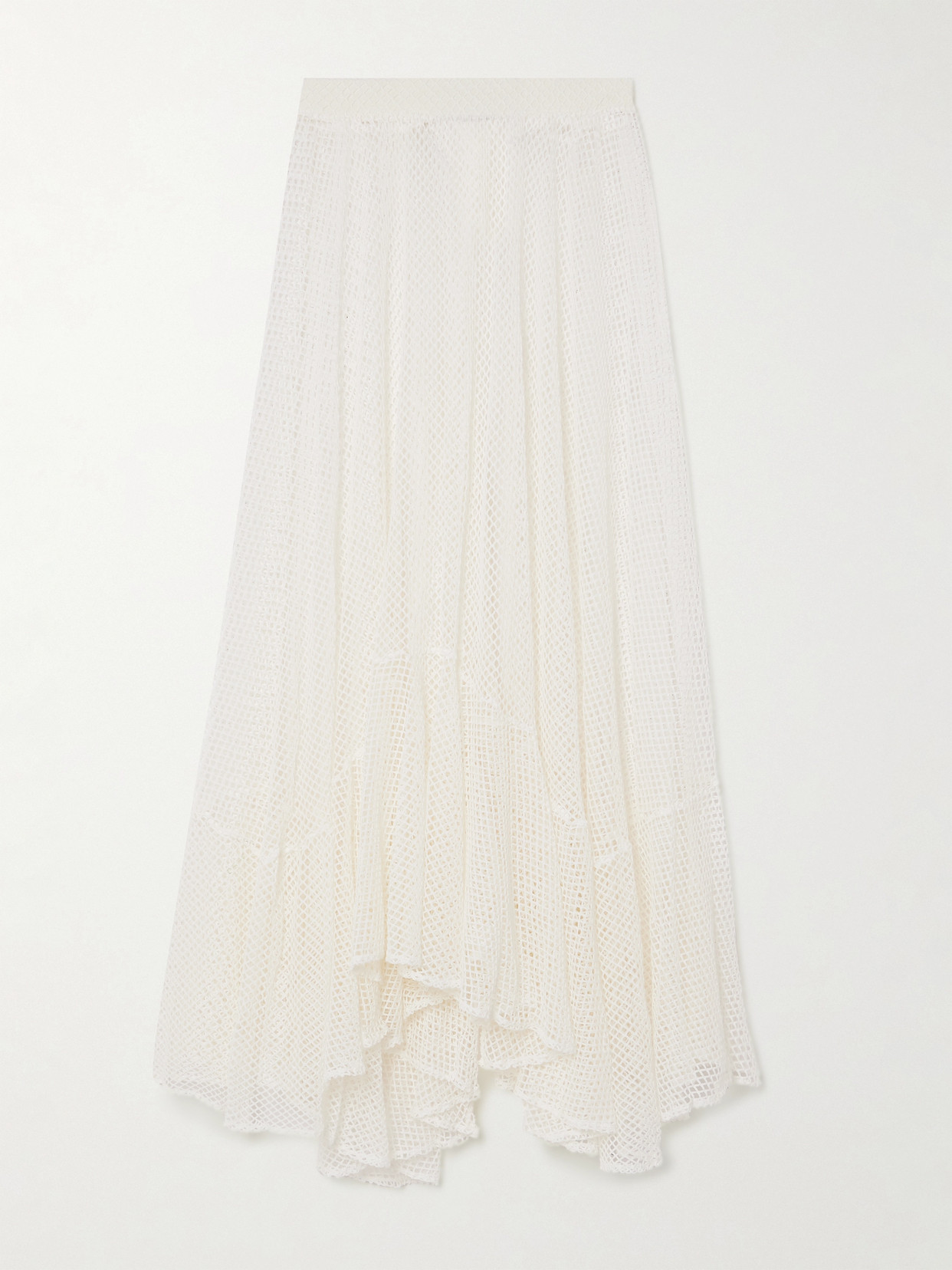 PatBO Tiered Crocheted Stretch-cotton Midi Skirt - White