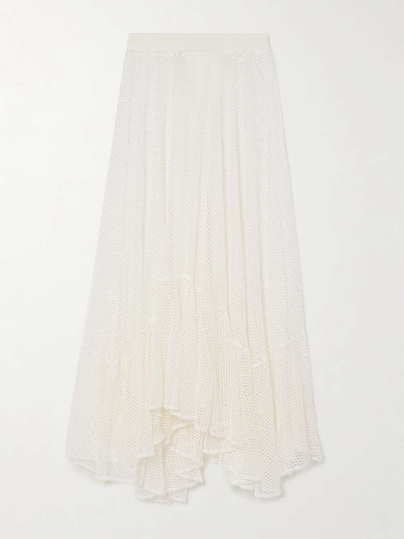 PatBO Tiered Crocheted Stretch-cotton Midi Skirt