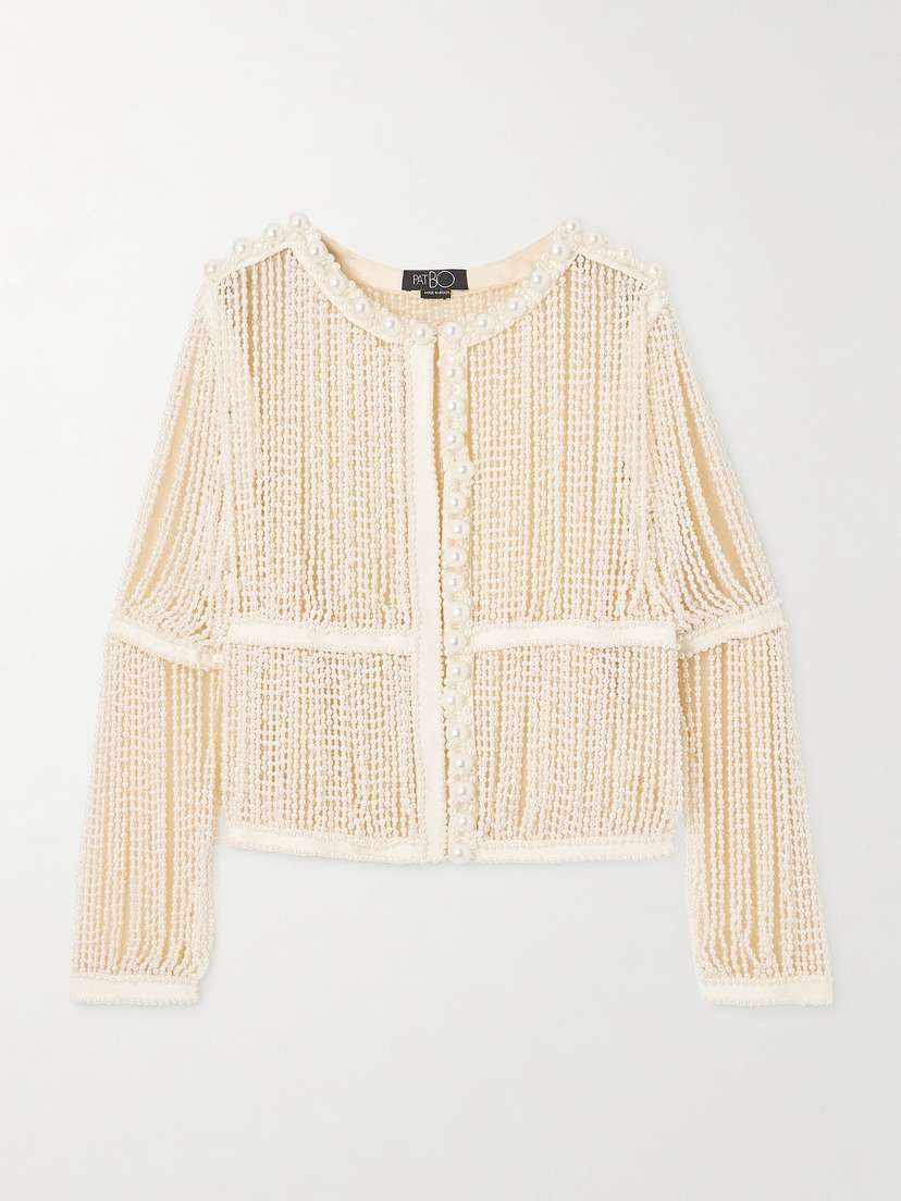 PatBo Crepe-trimmed Beaded Tulle Jacket