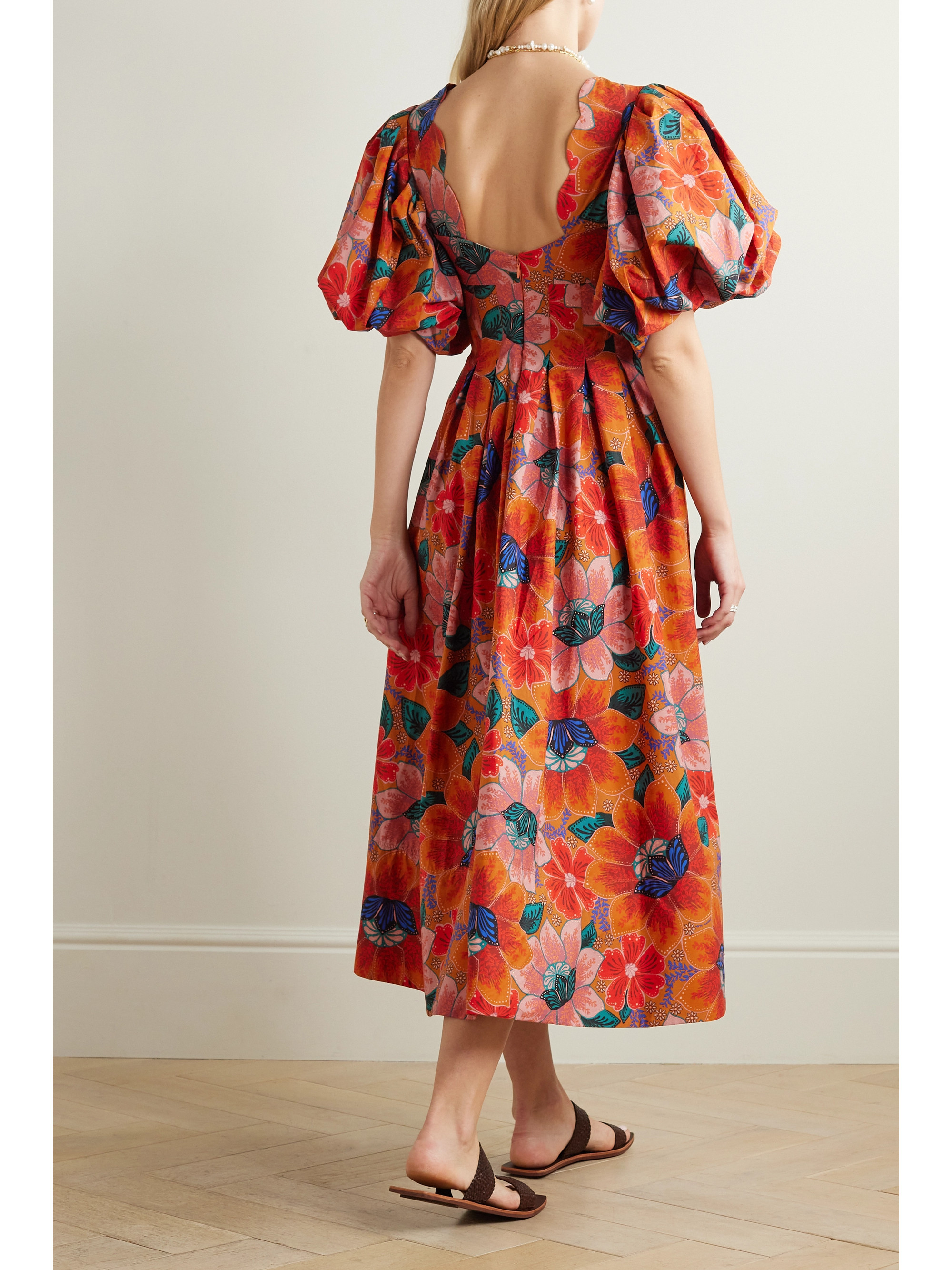 FARM Rio Marias cutout pleated floral-print cotton midi dress