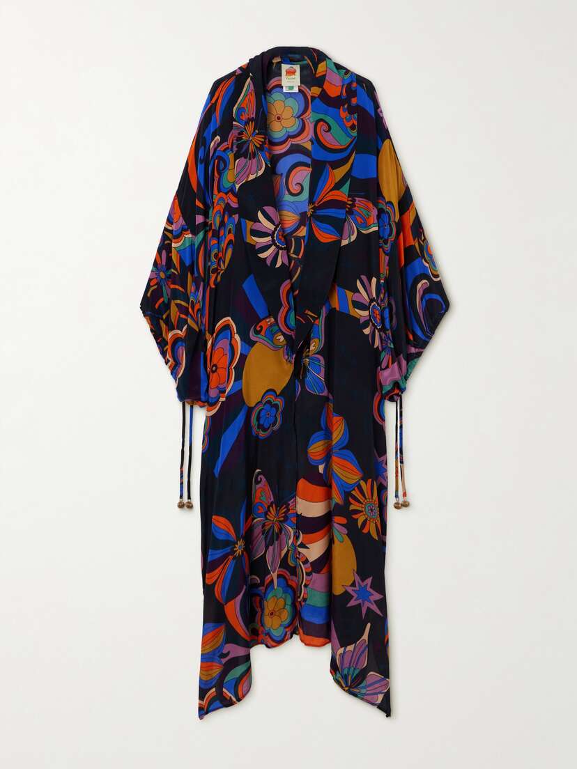 Farm Rio 70s Vibe Embellished Floral-print Georgette Coverup - x large
