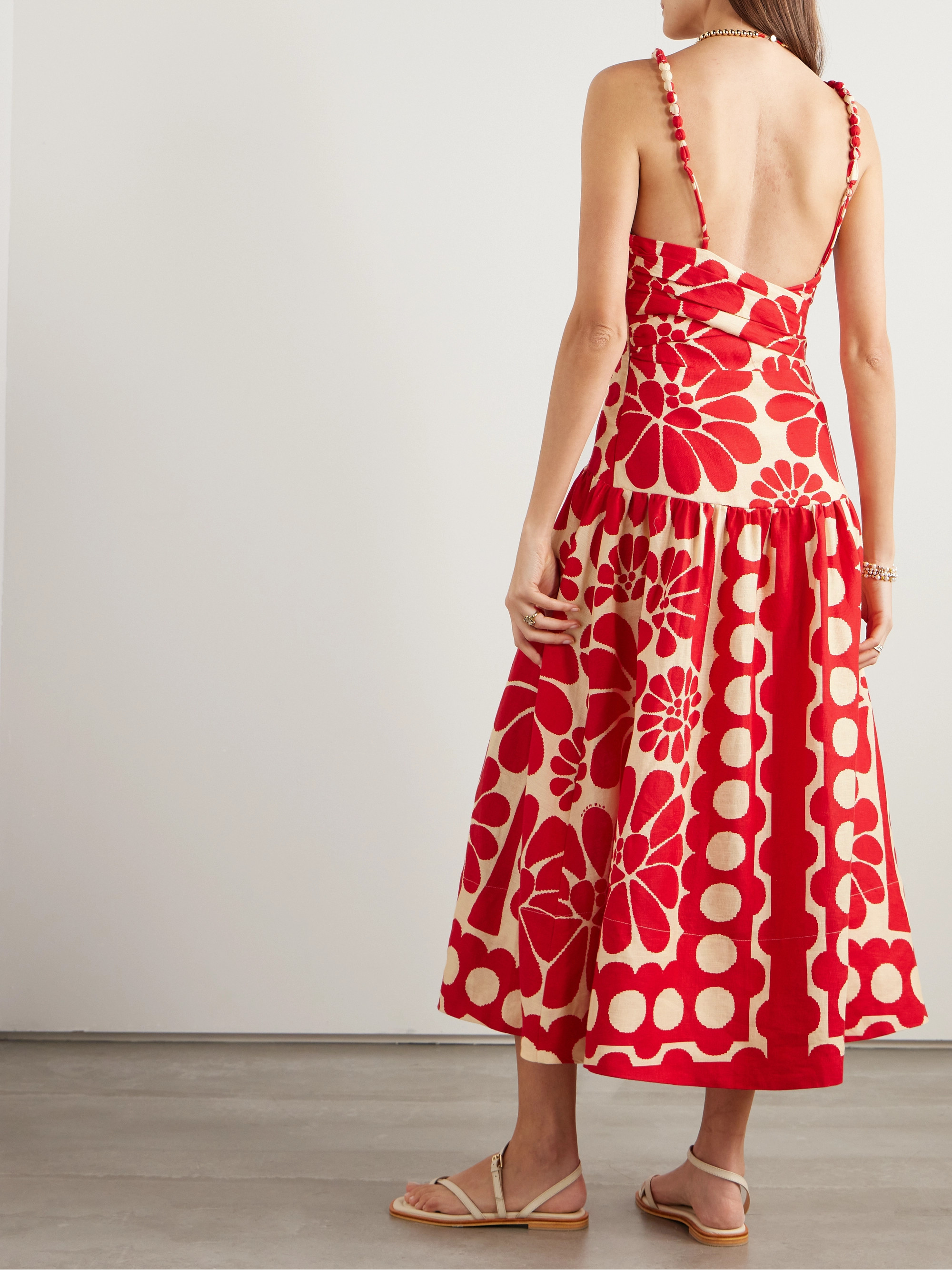 FARM Rio Palermo gathered printed linen midi dress thumbnail