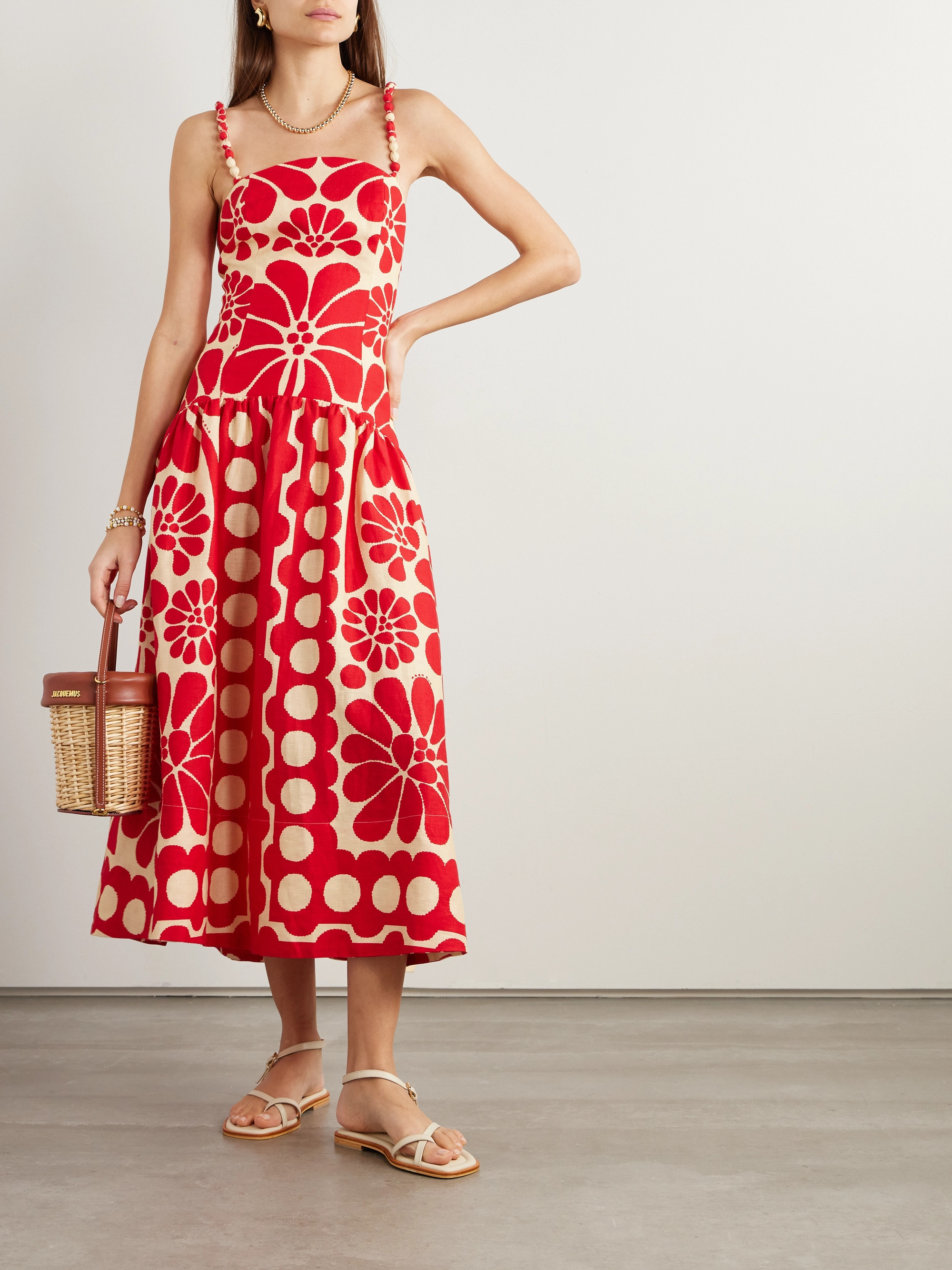 FARM Rio Palermo gathered printed linen midi dress