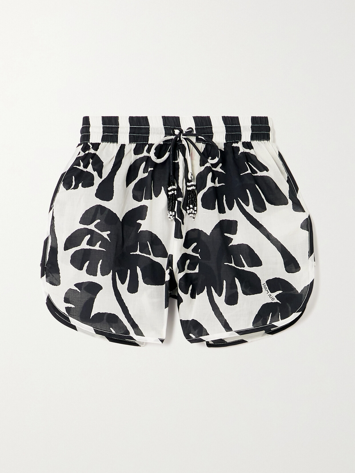 Shop Farm Rio Coconut Printed Cotton-voile Shorts In Black