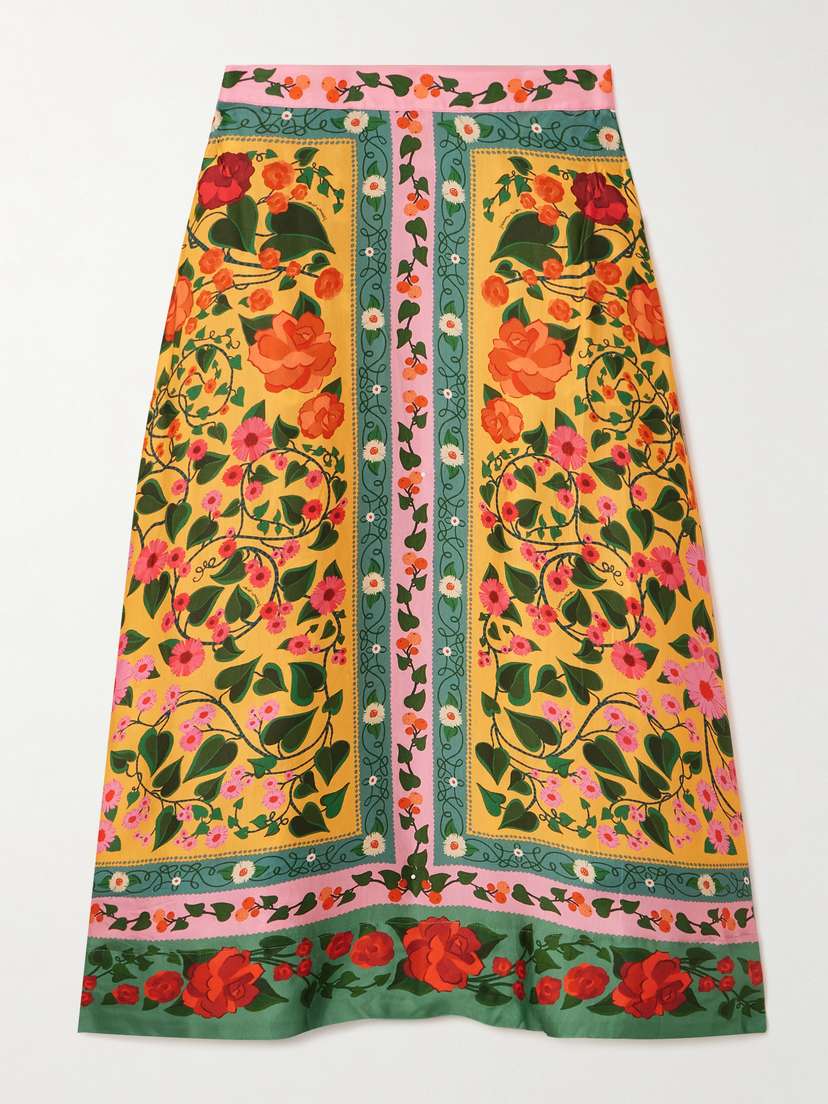 Farm Rio Floral-print Duchesse-satin Midi Skirt -  - x large