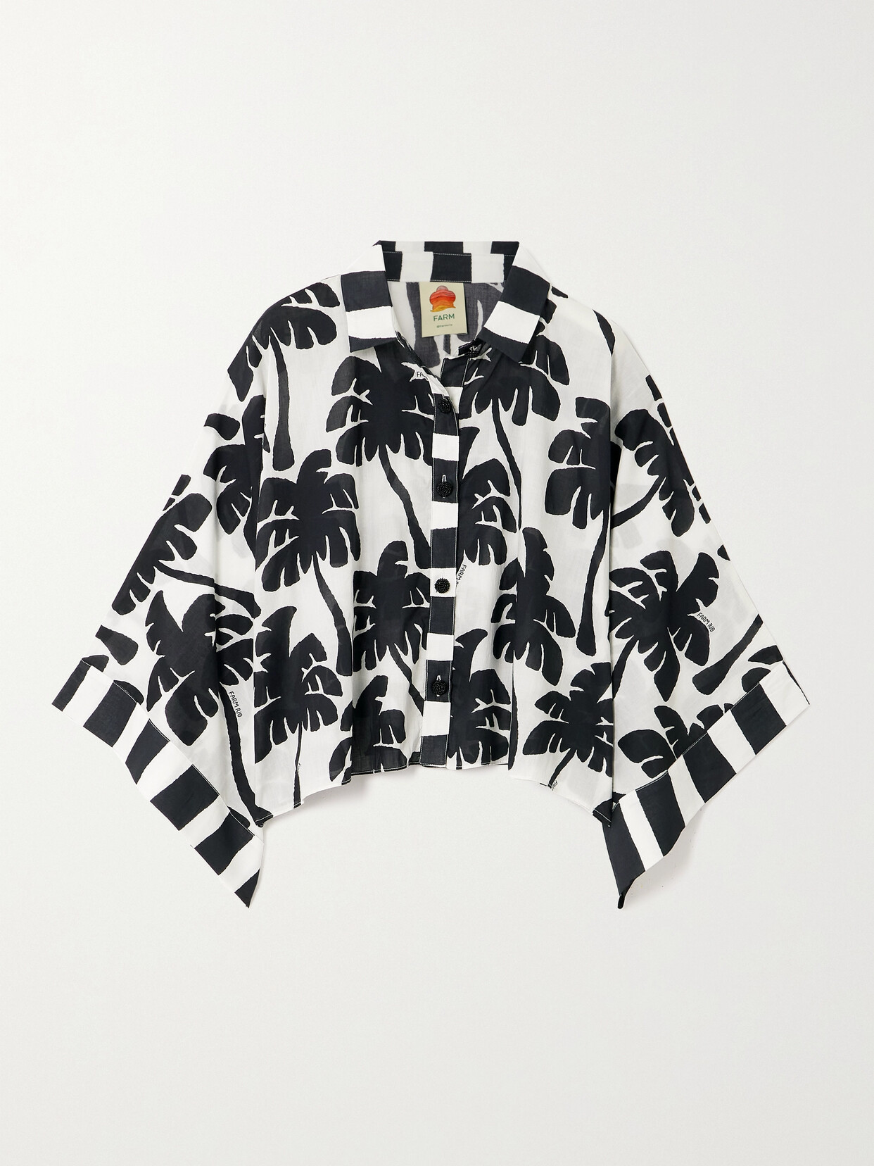 Farm Rio Coconut Printed Cotton-voile Shirt In Black