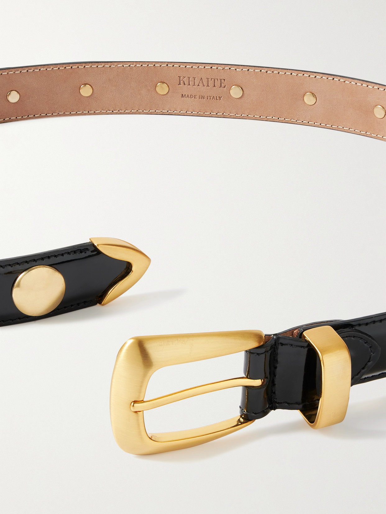 Khaite Benny Skinny Patent Leather Studded Belt In Black