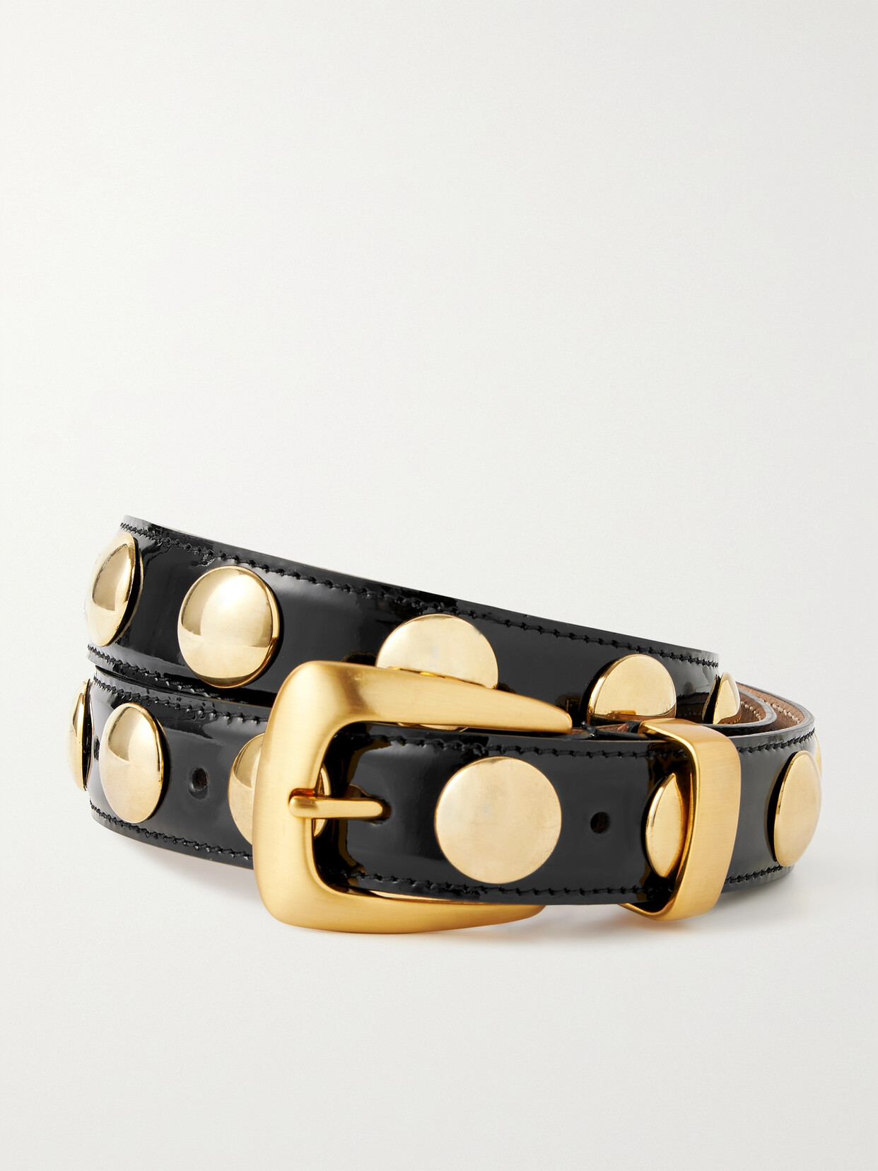 Khaite Benny Studded Patent-leather Belt In Black