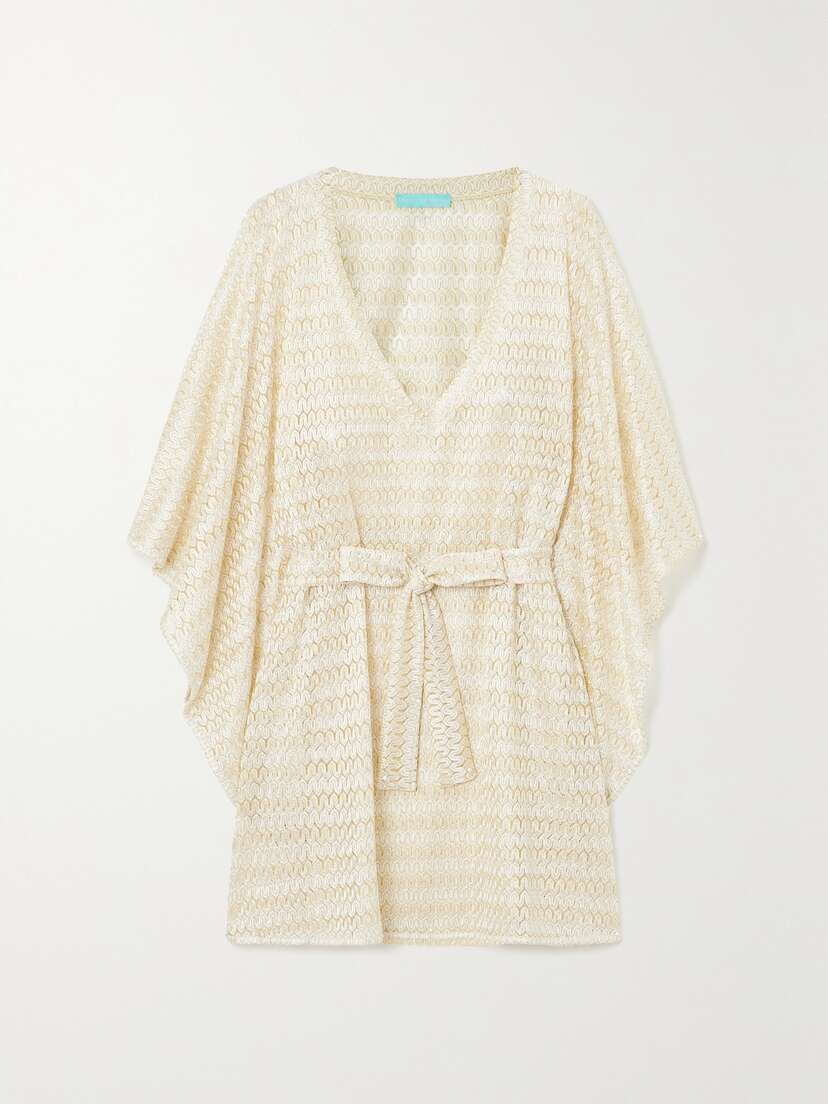 Melissa Odabash Petra Belted Metallic Crocheted Kaftan