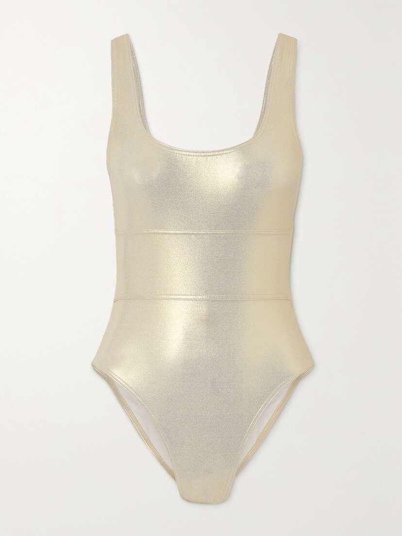 Melissa Odabash Perugia Open-back Paneled Metallic Swimsuit