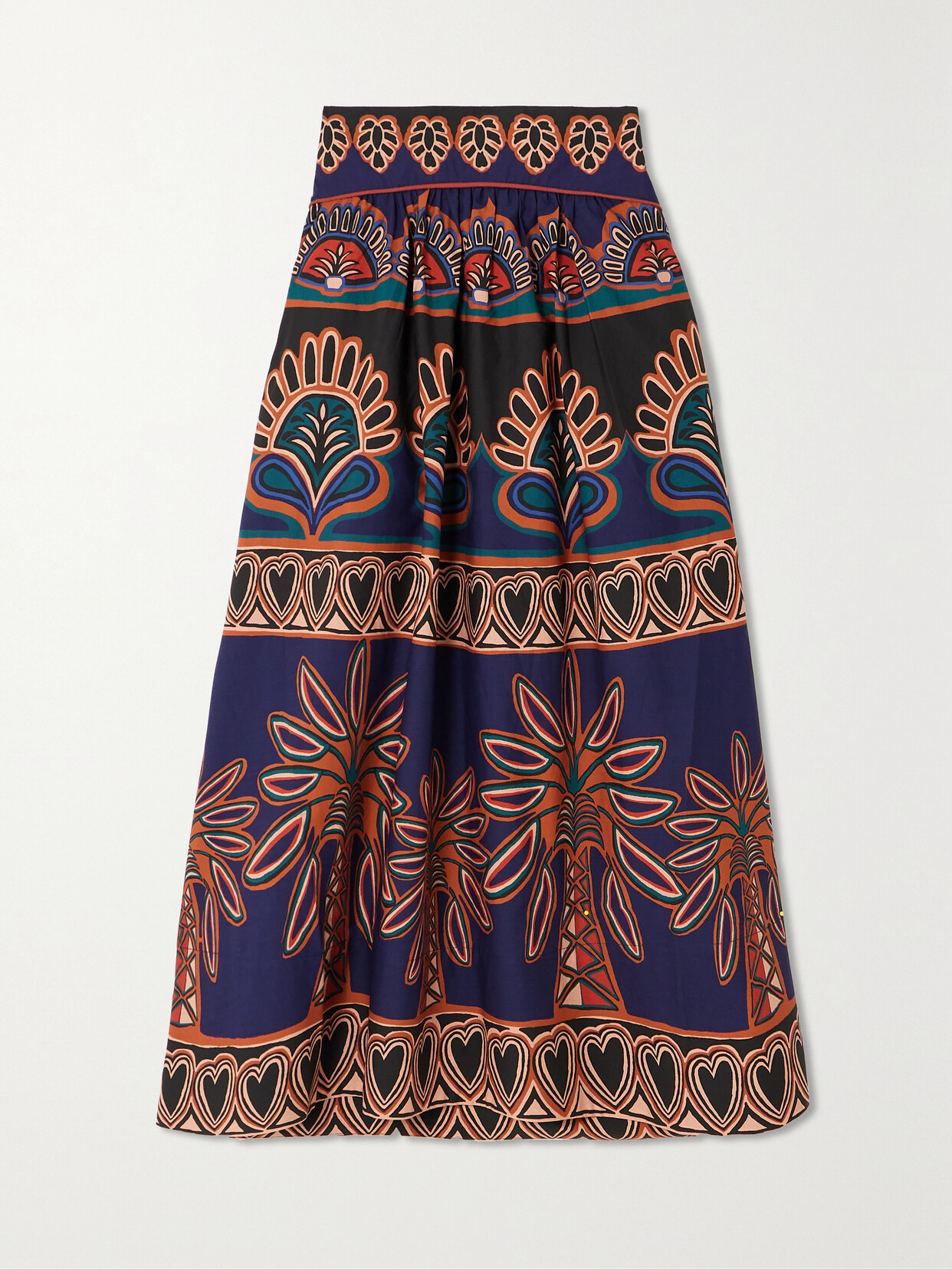 Farm Rio Ainika Gathered Printed Cotton Maxi Skirt In Orange