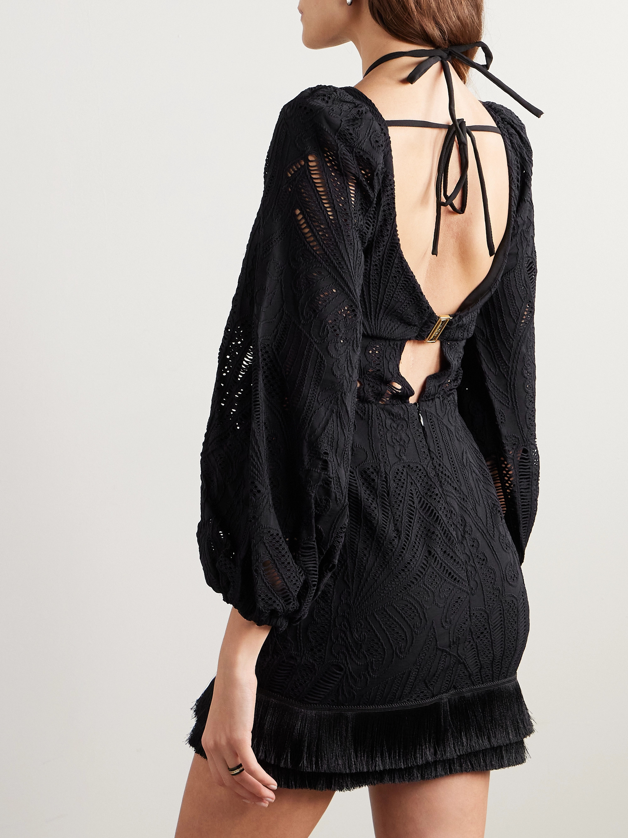 PatBO Fringed broderie anglaise mini dress