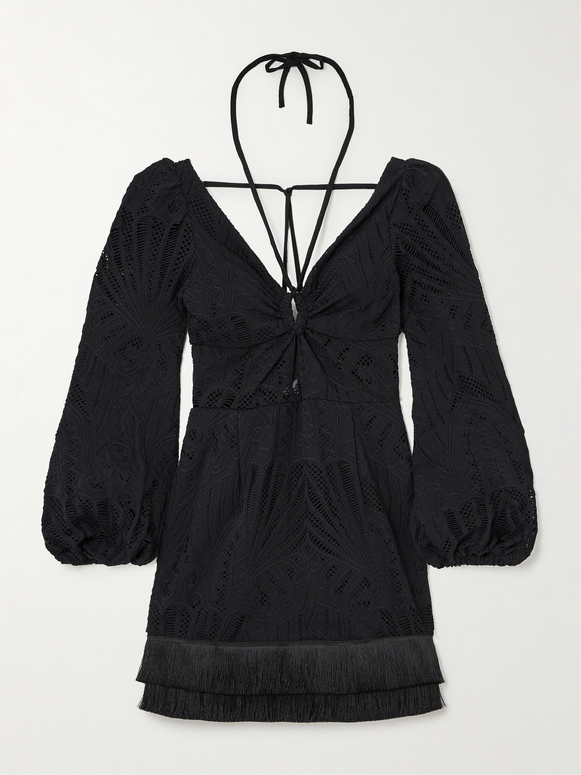 PatBO Fringed broderie anglaise mini dress