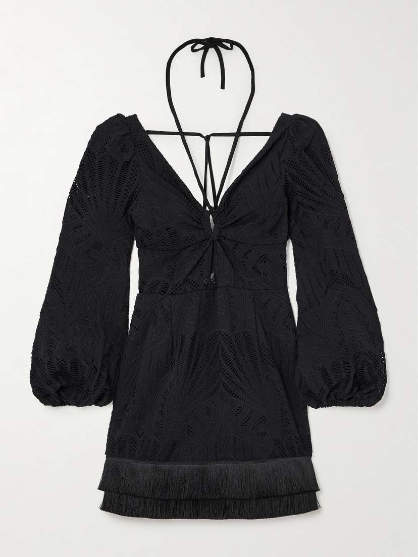 PatBO Fringed Broderie Anglaise Mini Dress