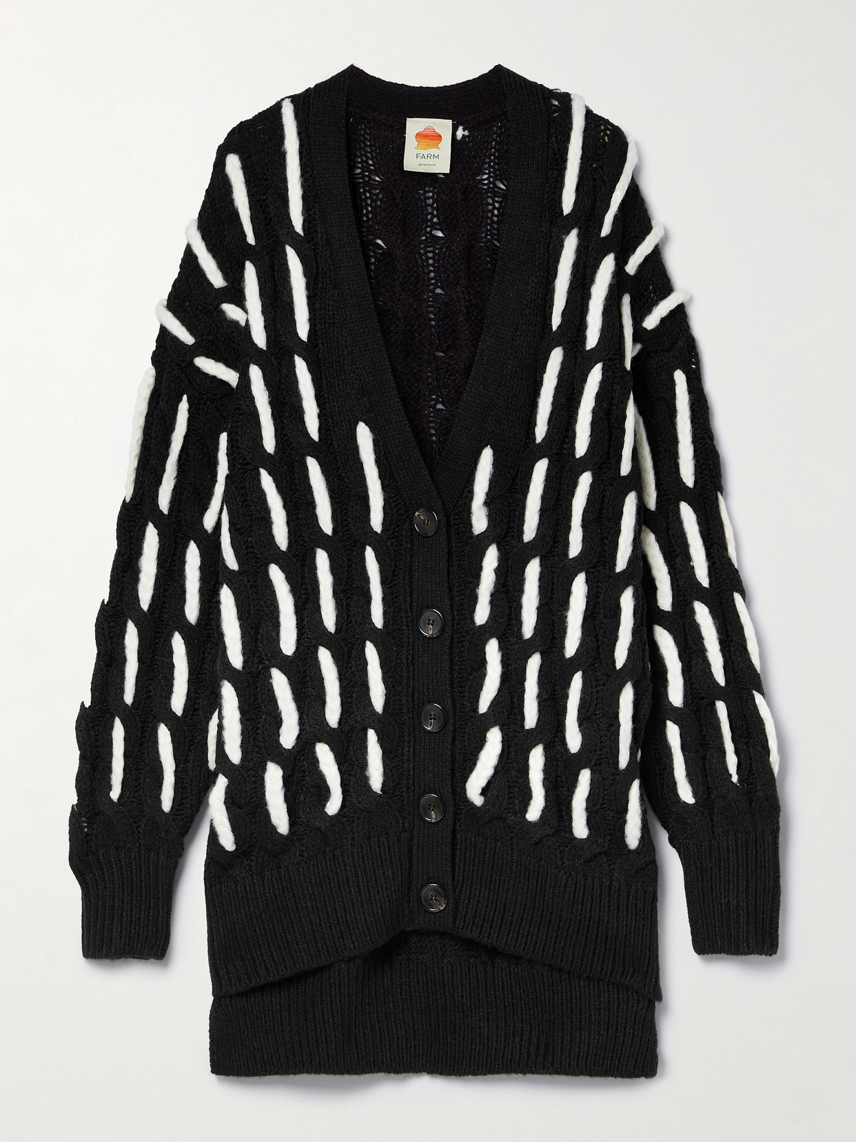 Farm Rio Cable-knit Cardigan In Black