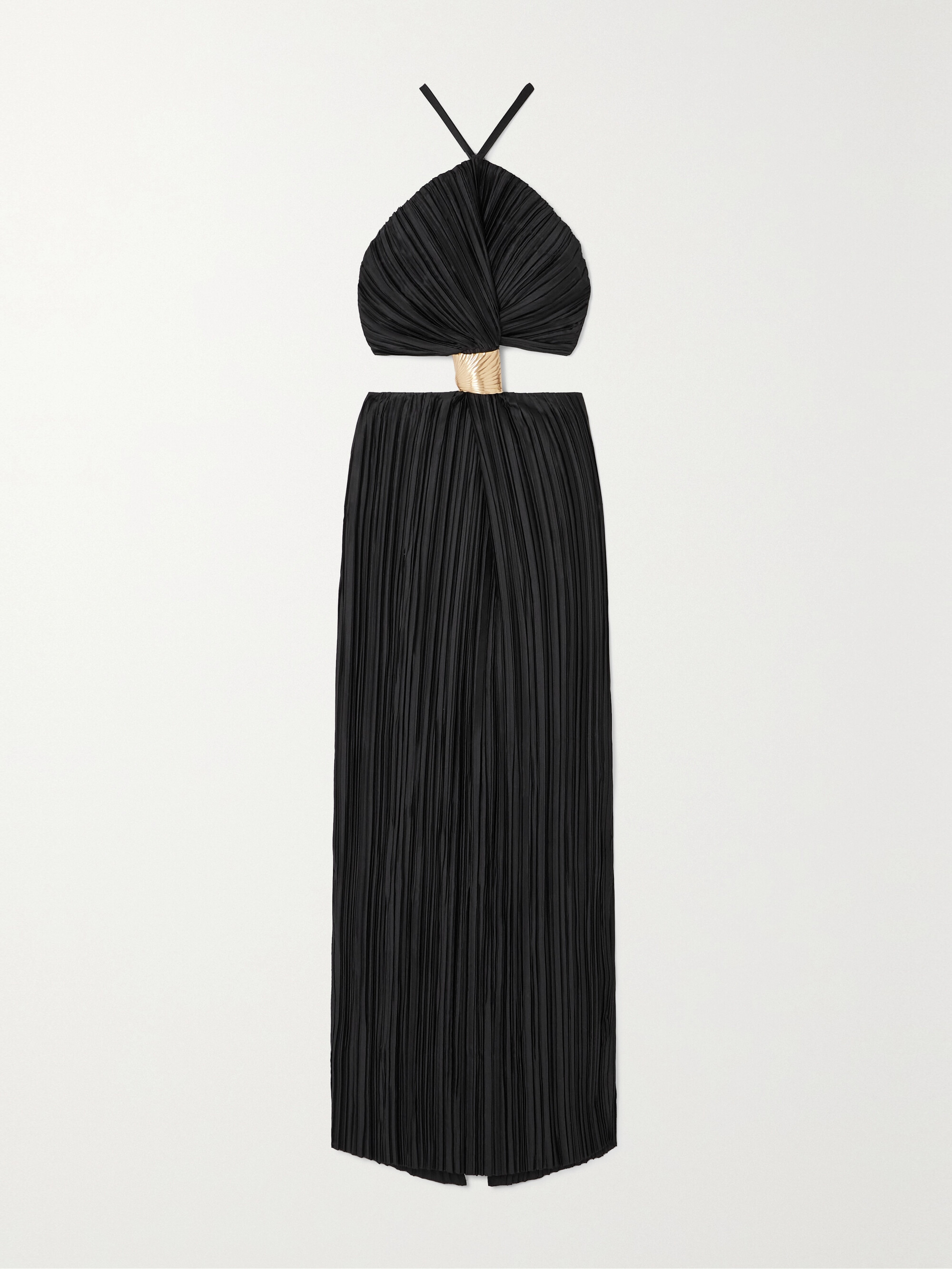 Cult Gaia Mitra embellished cutout plissé-satin halterneck gown thumbnail