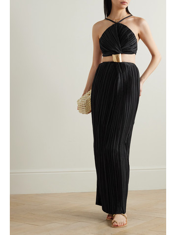 Cult Gaia Mitra embellished cutout plissé-satin halterneck gown