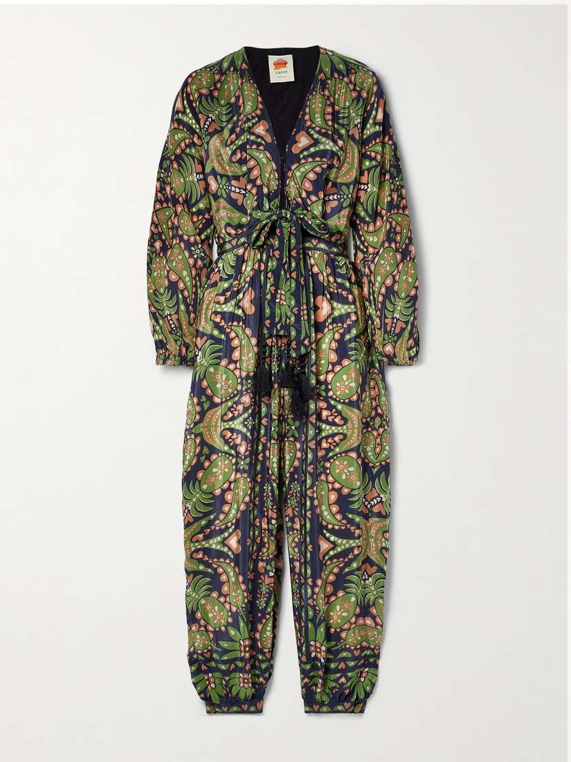 Farm Rio Martina Tie-detailed Printed Duchesse-satin Jumpsuit - x large