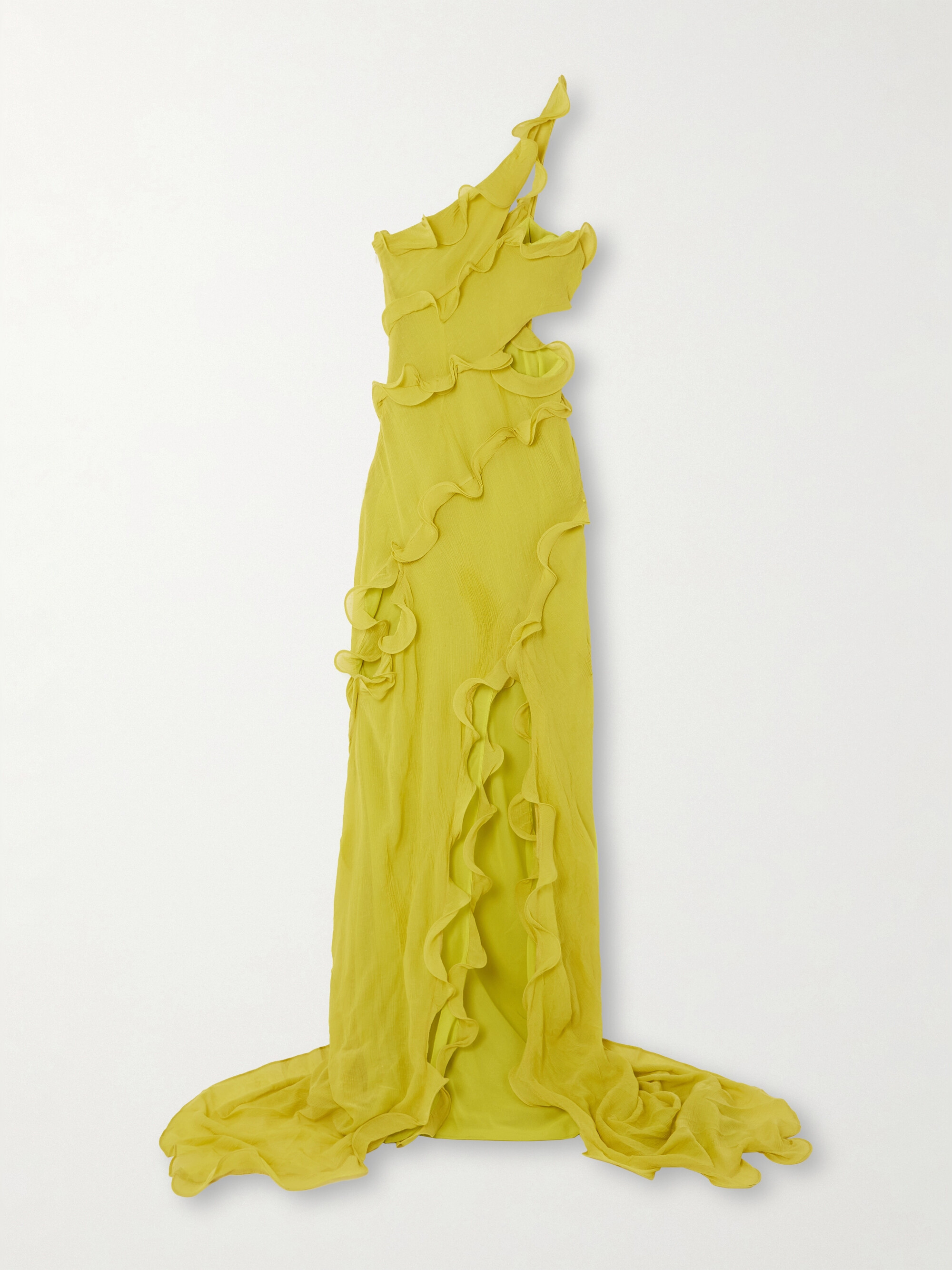 Cult Gaia Micola one-shoulder asymmetric cutout crinkled-voile gown