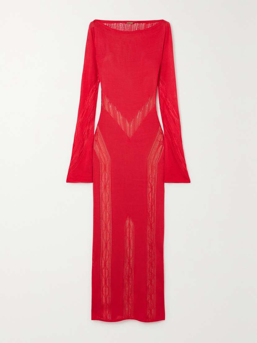 Cult Gaia Kennon Crochet-trimmed Knitted Midi Dress - x large