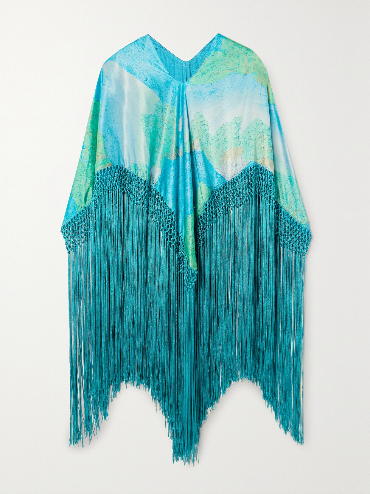 Cult Gaia Ashanti Fringed Printed Silk Top In Blue