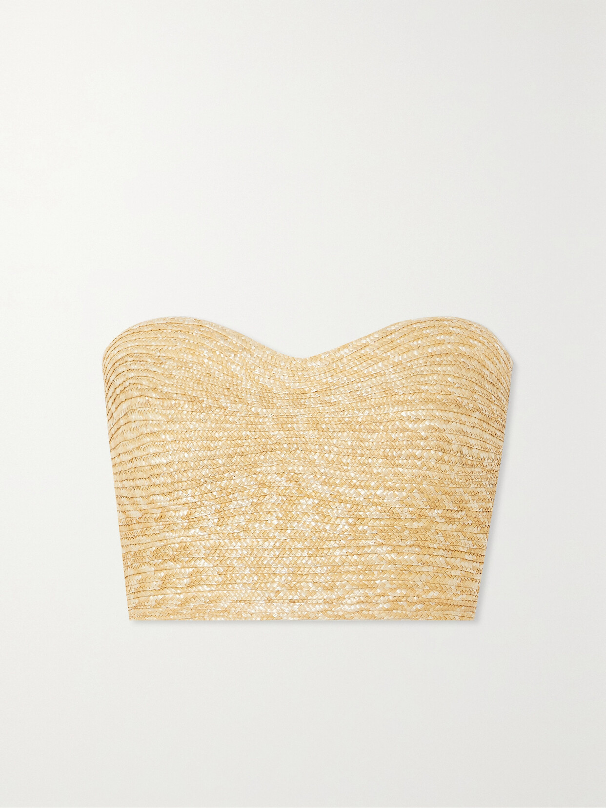 Shop Cult Gaia Jacira Strapless Cropped Raffia Top In Yellow