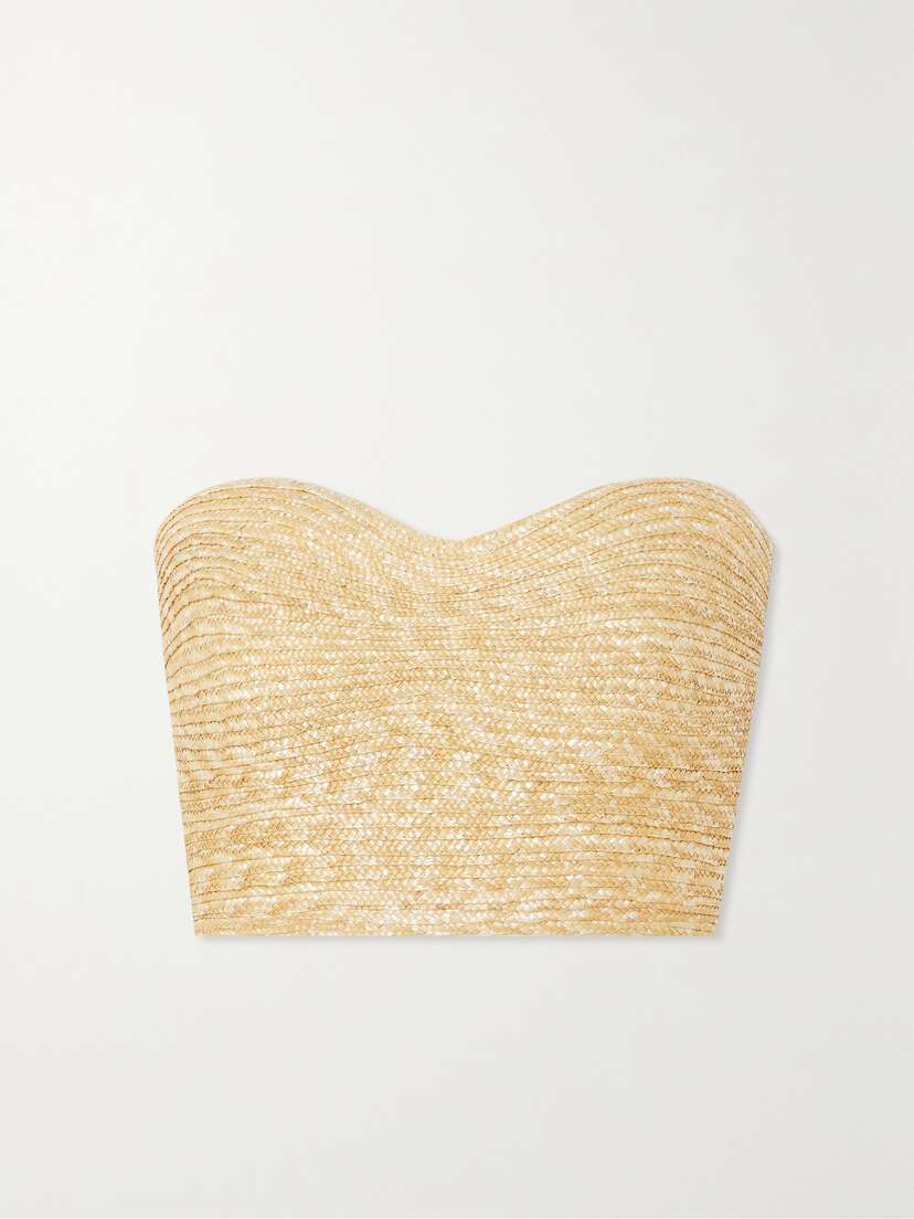 Cult Gaia Jacira Strapless Cropped Raffia Top - x large