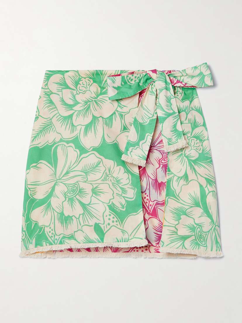 Farm Rio Fringed Floral-print Cotton-voile Pareo