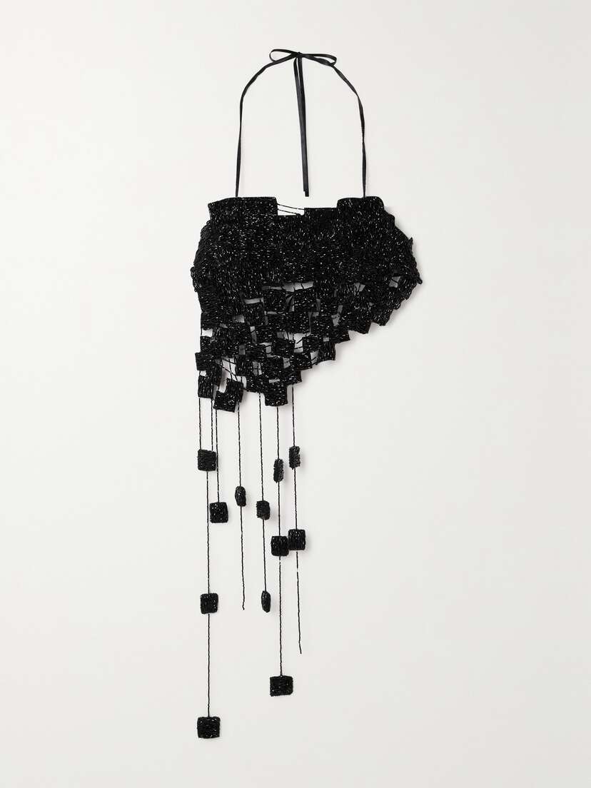 Cult Gaia Margaux Cutout Bead-embellished Silk Top