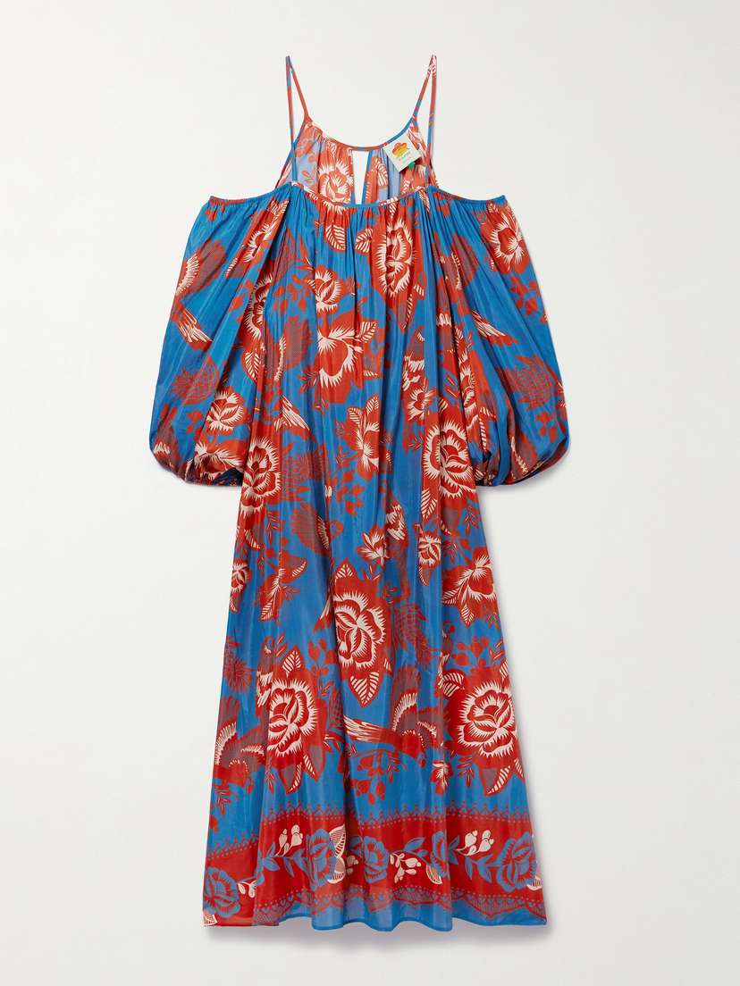 Farm Rio Lace Garden Oversized Cold-shoulder Printed Cotton-blend Maxi Dress - x large