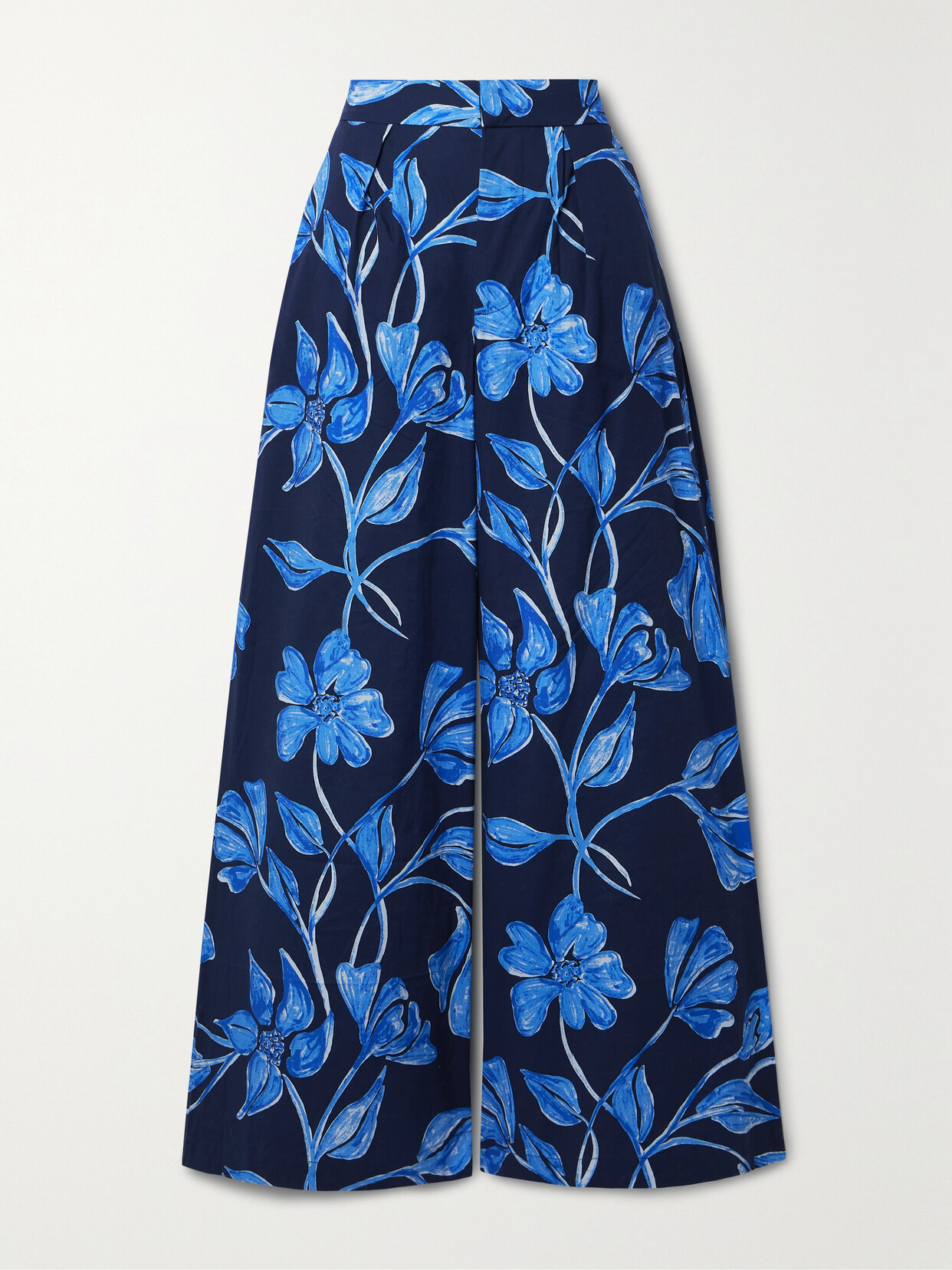 PatBO Nightflower Printed Cotton-blend Poplin Wide-leg Pants - Blue
