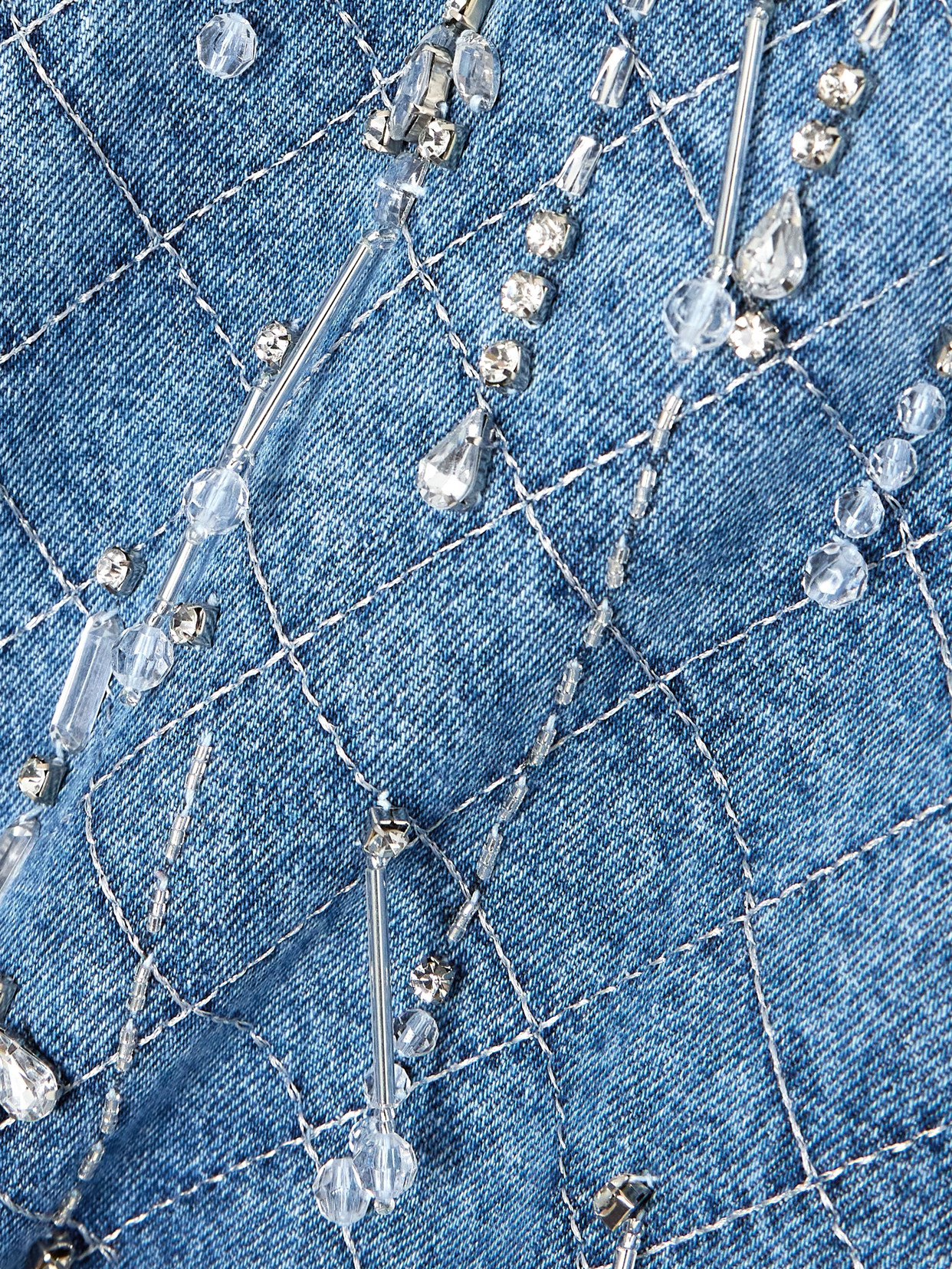 Patbo Hand-beaded Faux Pearl And Rhinestone Denim Jacket In Blue
