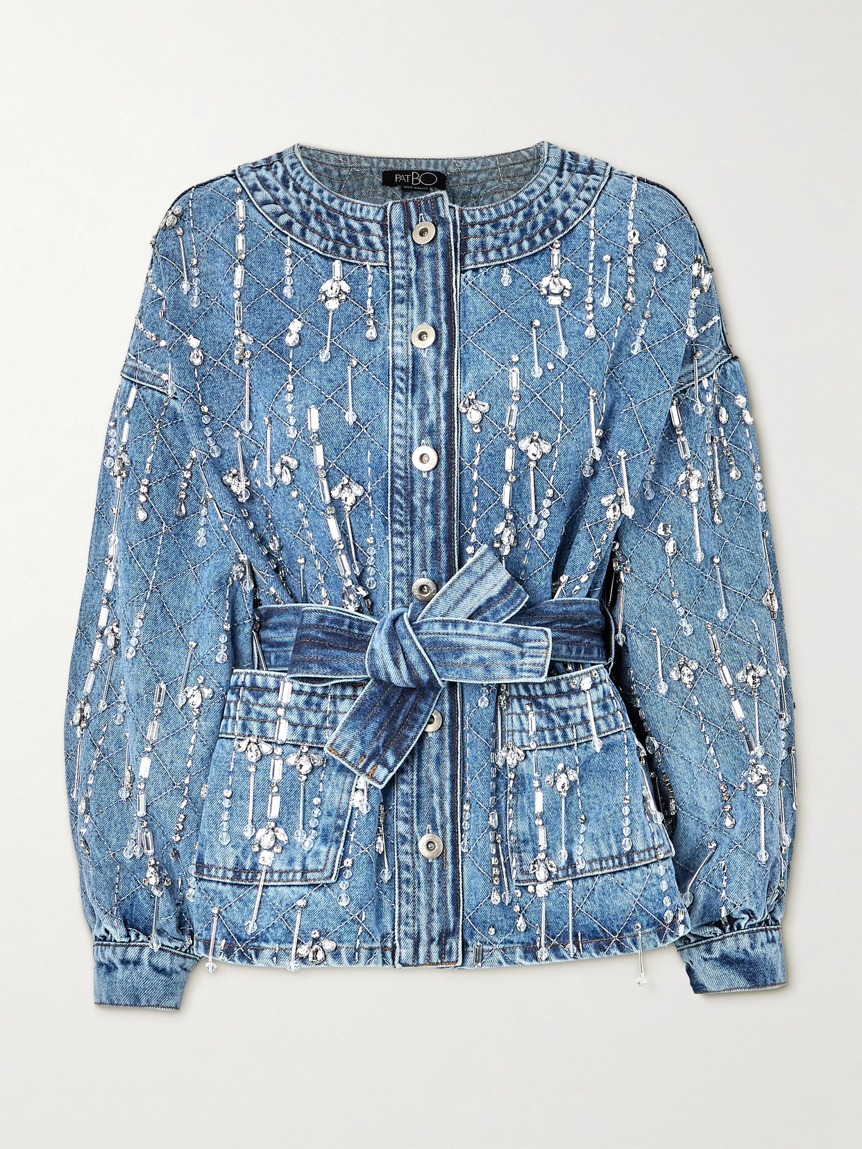 Shop Patbo Belted Embellished Denim Jacket In Blue