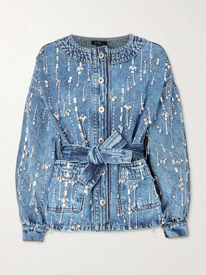 PatBo Belted Embellished Denim Jacket