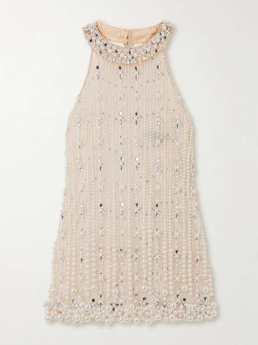 PatBo Faux Pearl And Crystal-embellished Tulle Tunic - x large