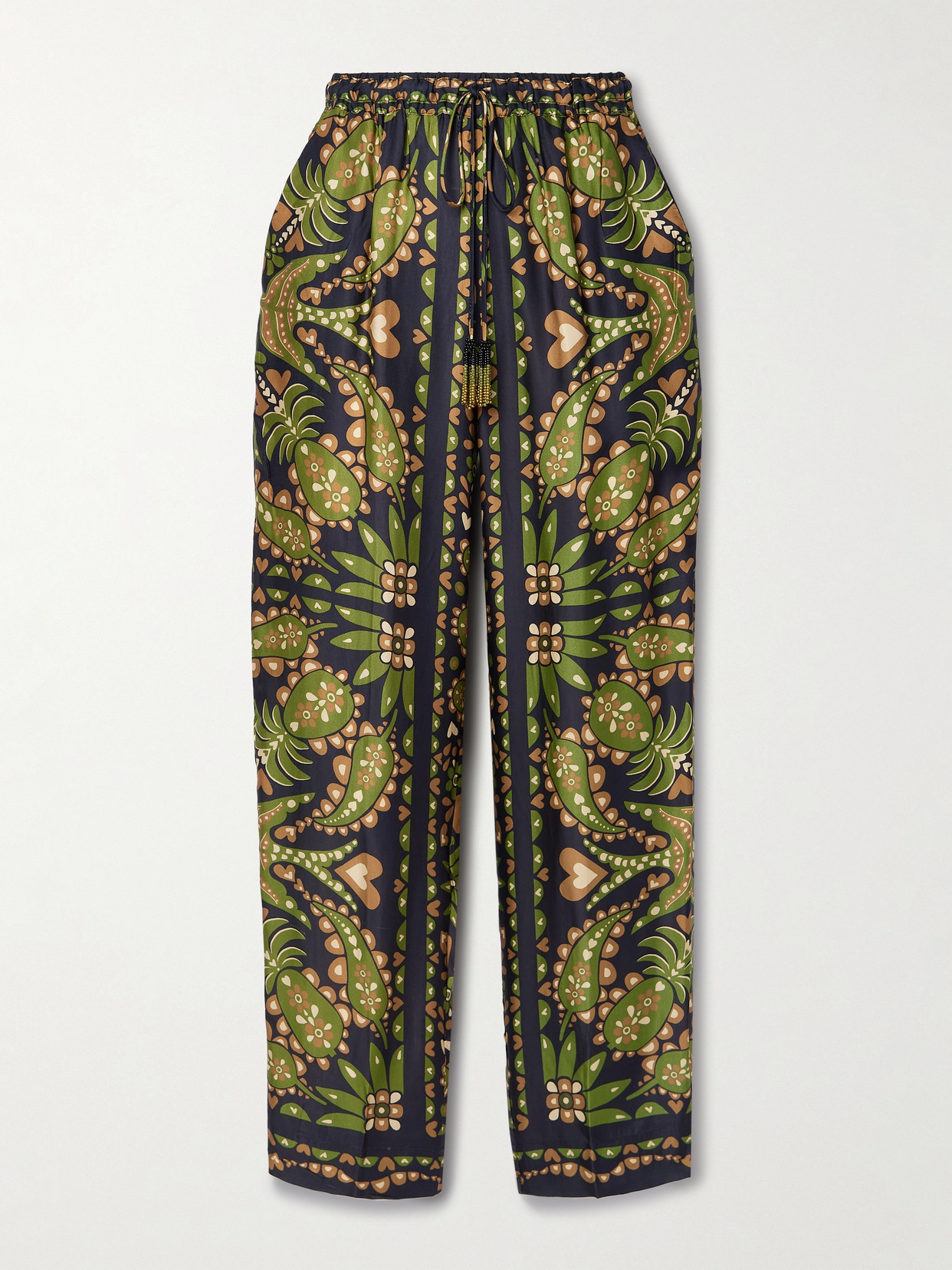 Shop Farm Rio Martina Cropped Printed Duchesse-satin Straight-leg Pants In Black