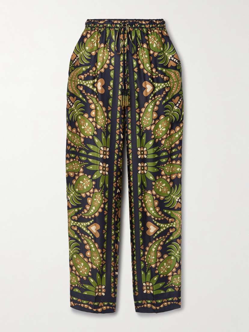 Farm Rio Martina Cropped Printed Duchesse-satin Straight-leg Pants - x large
