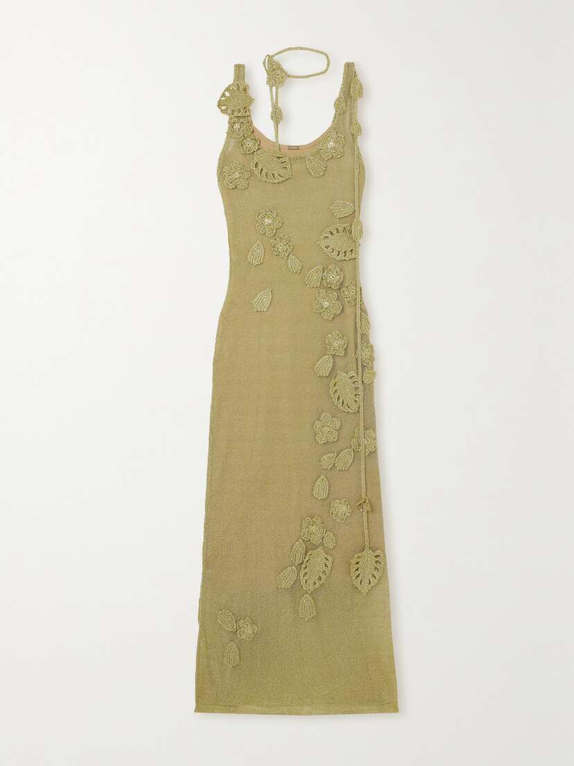 Cult Gaia Pemma Appliquéd Metallic Crochet-knit Maxi Dress