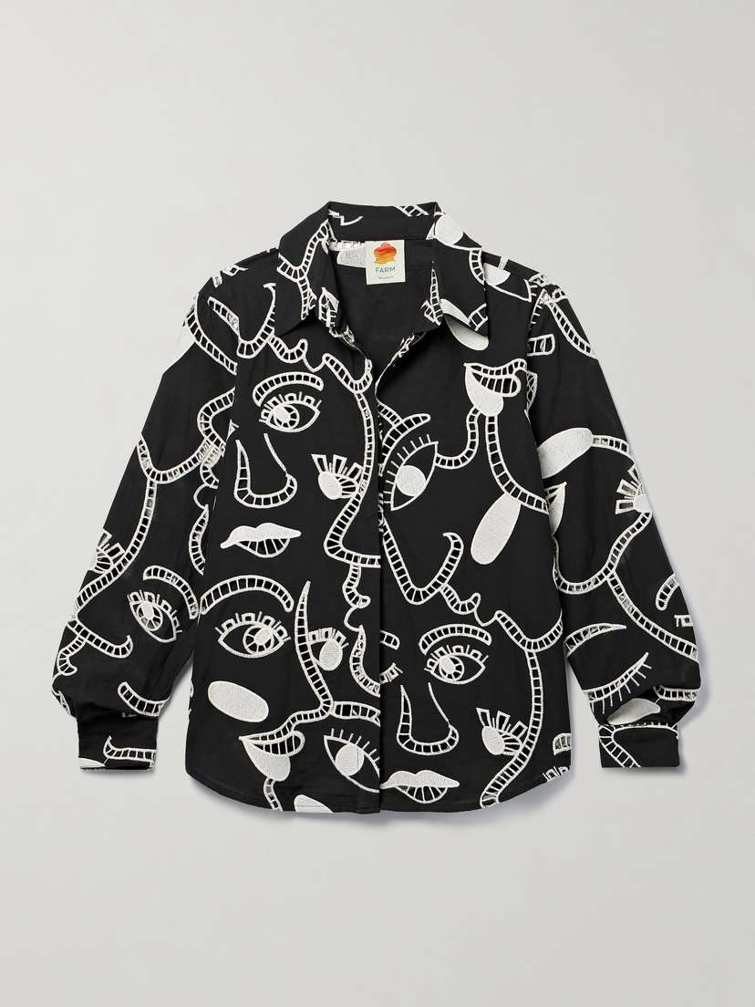 Farm Rio Embroidered Broderie Anglaise Cotton Shirt - x large