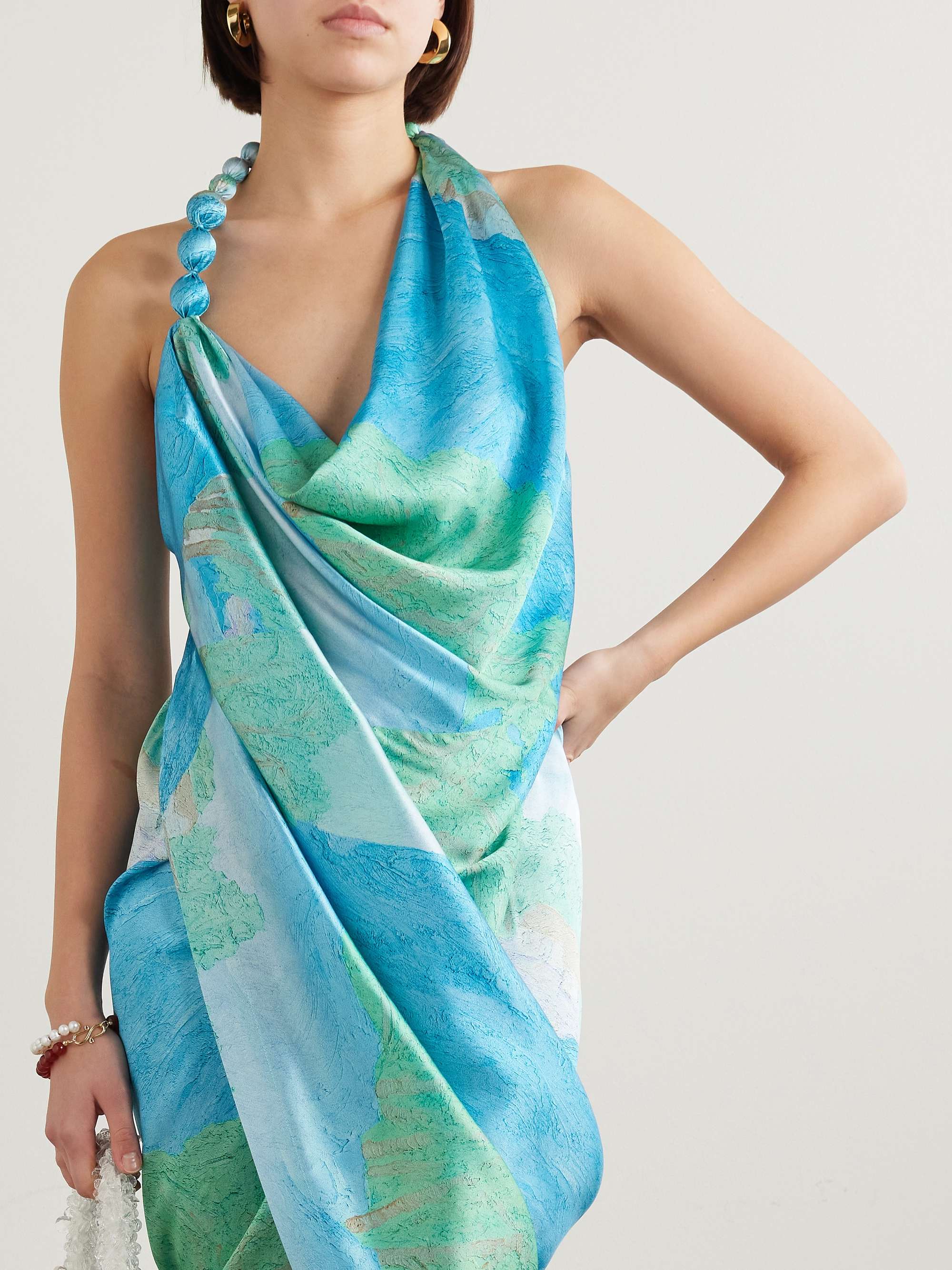 CULT GAIA Iluka draped printed silk halterneck midi dress | NET-A-PORTER