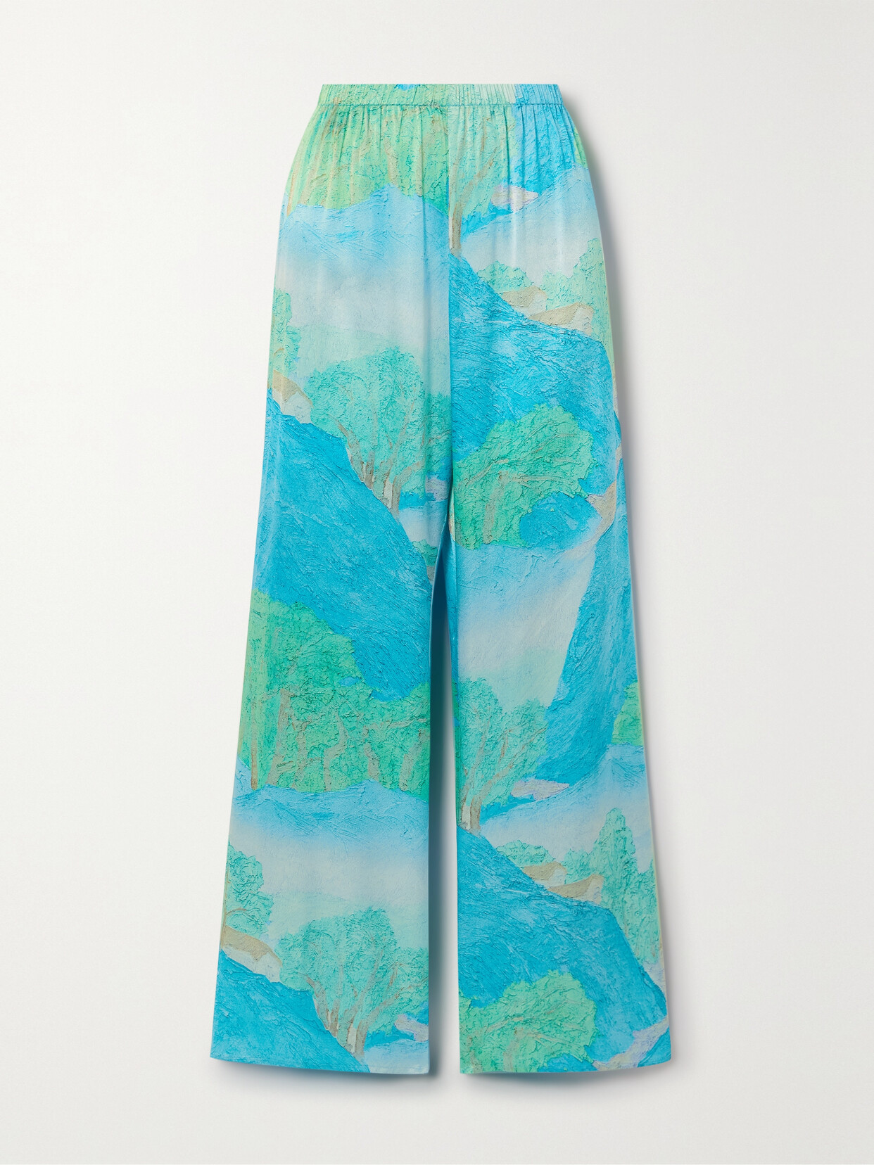 Cult Gaia Stacie Printed Silk Wide-leg Pants In Blue