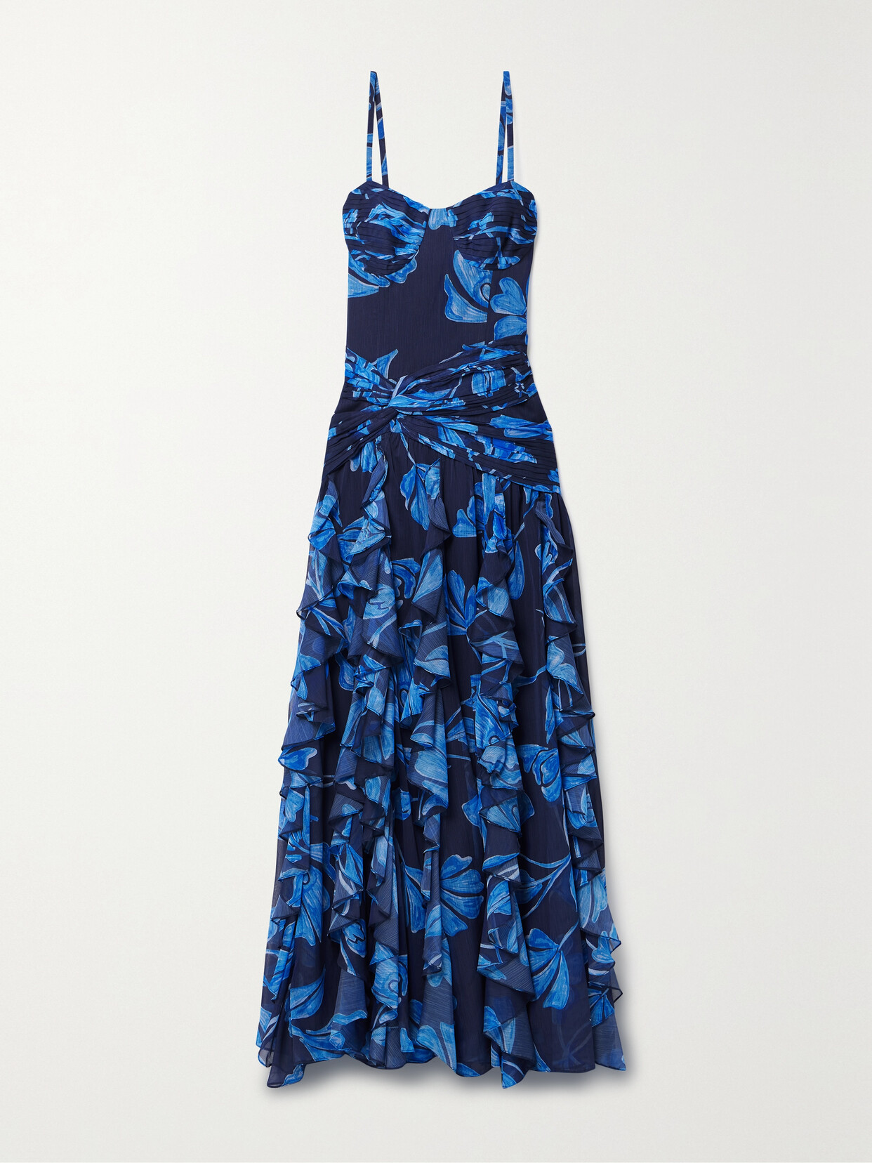 PATBO NIGHTFLOWER RUFFLED FLORAL-PRINT CREPON MAXI DRESS