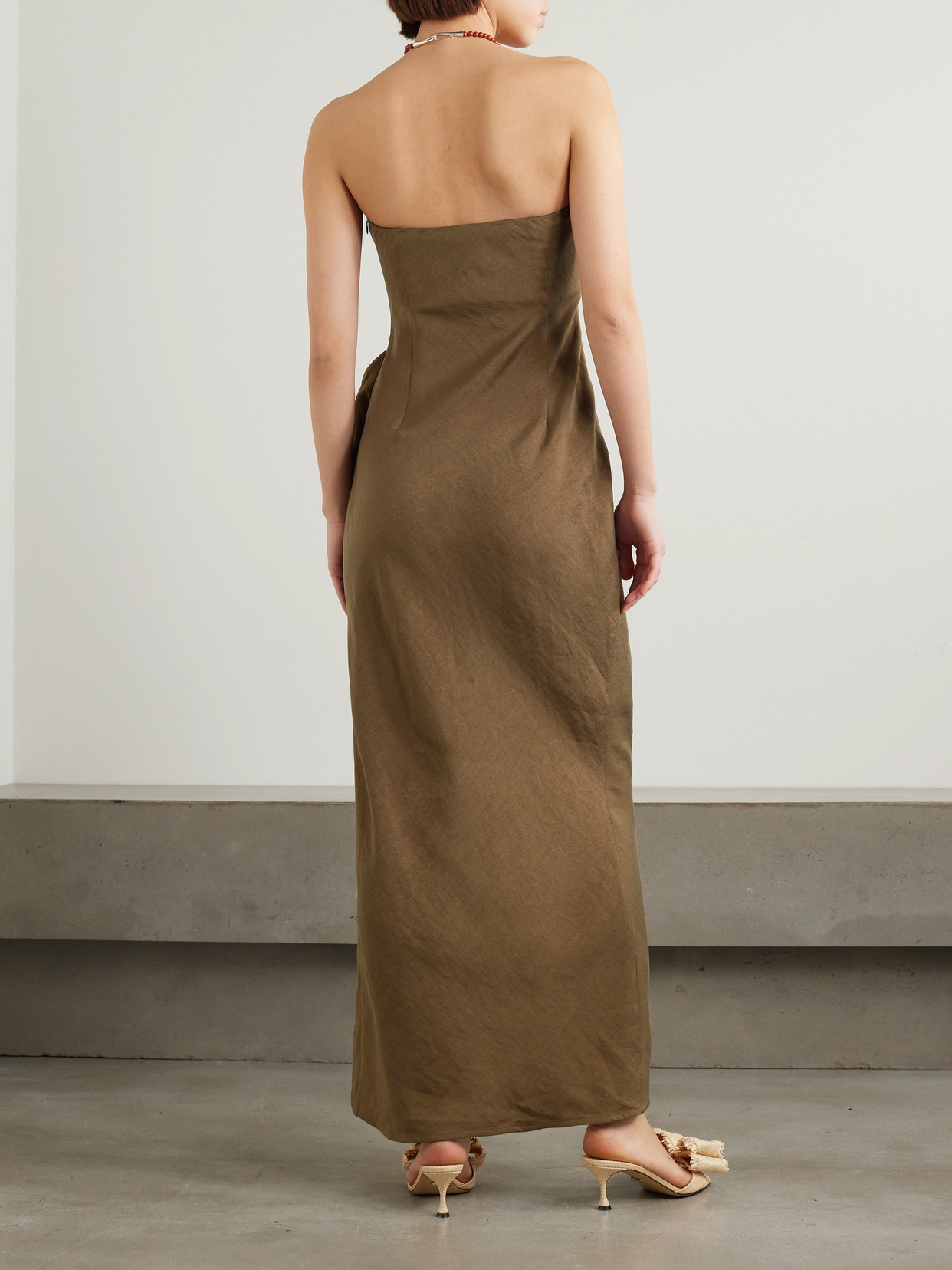 Shop Cult Gaia Kelli Strapless Tie-detailed Tencel™ Lyocell-blend Midi Dress In Brown