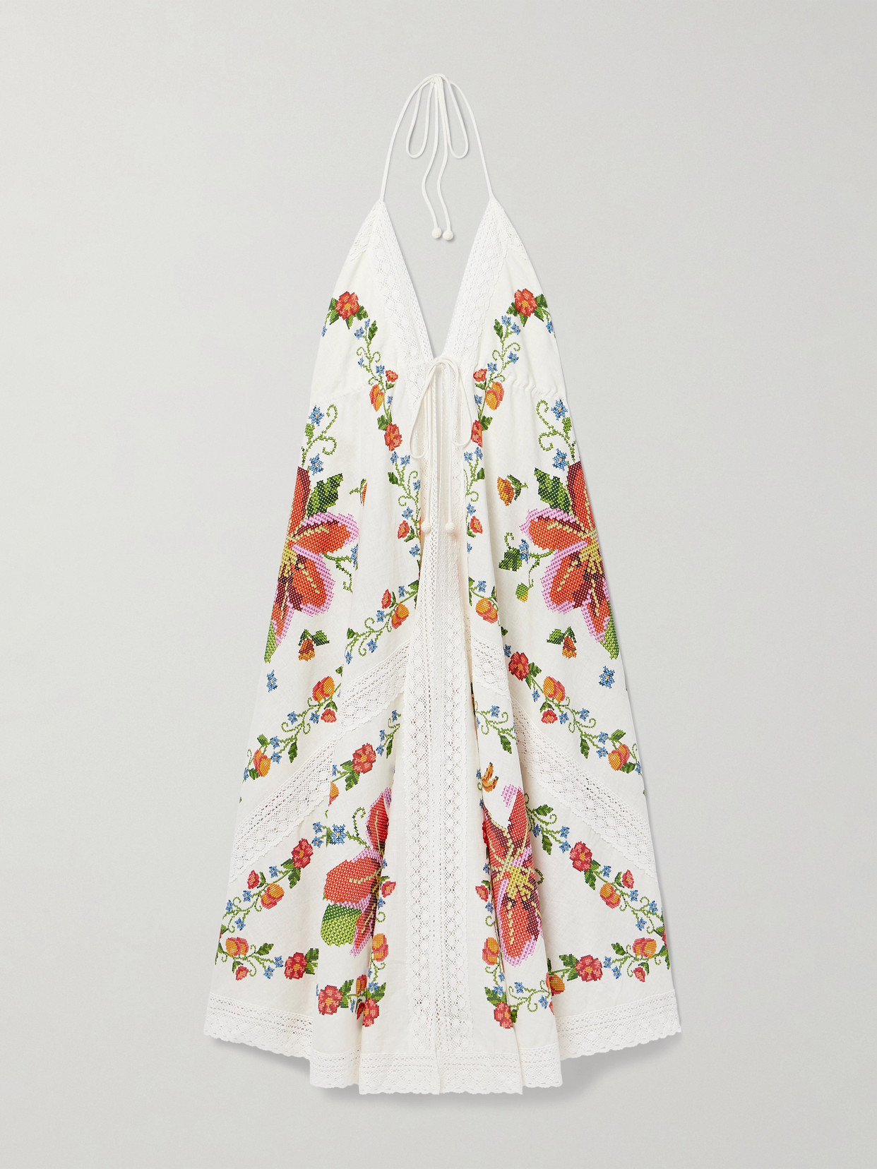 Farm Rio Crochet-trimmed Floral-print Linen-blend Voile Cover-up - White