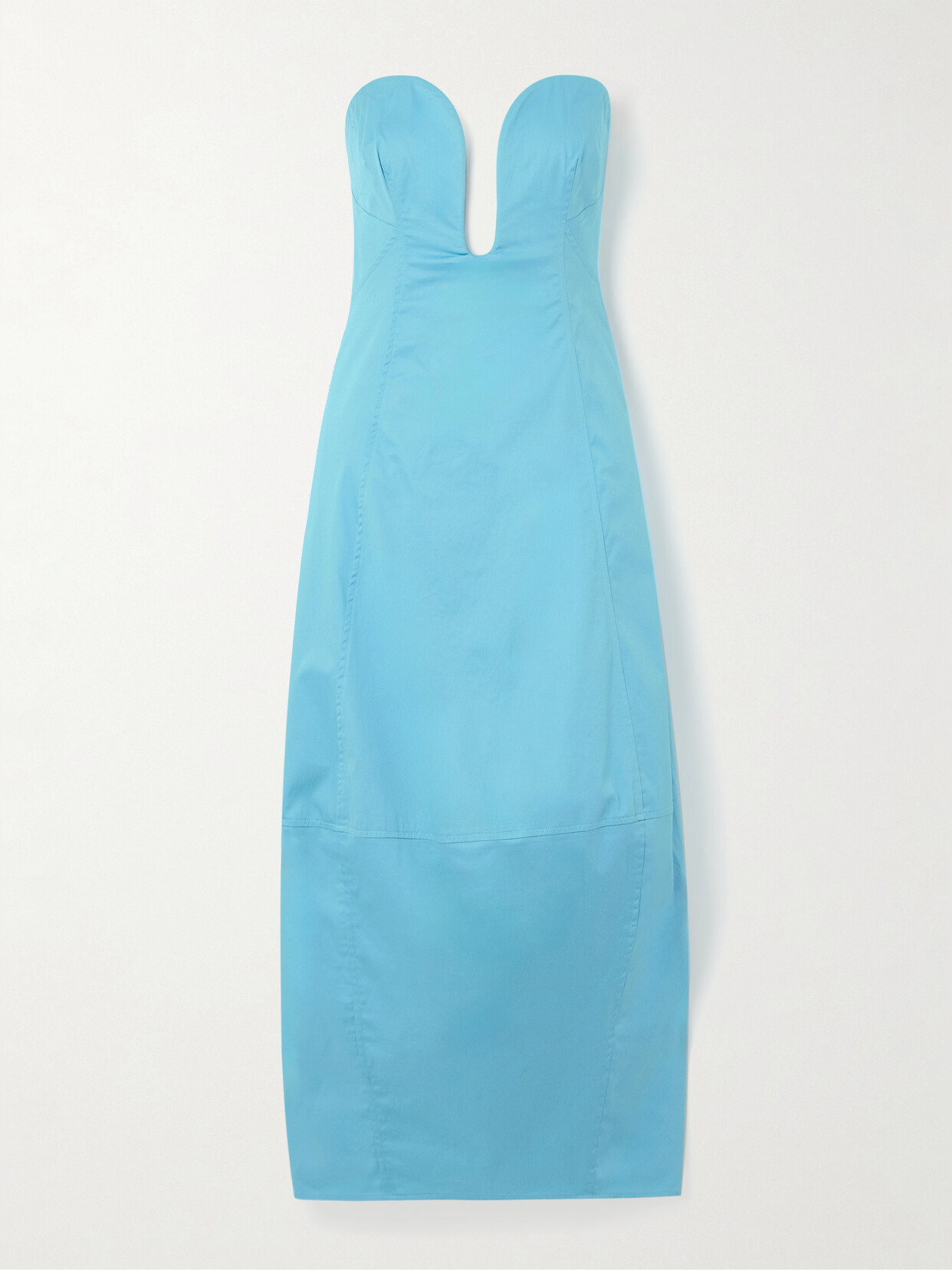 Shop Cult Gaia Chiara Strapless Panelled Cotton-blend Poplin Midi Dress In Blue