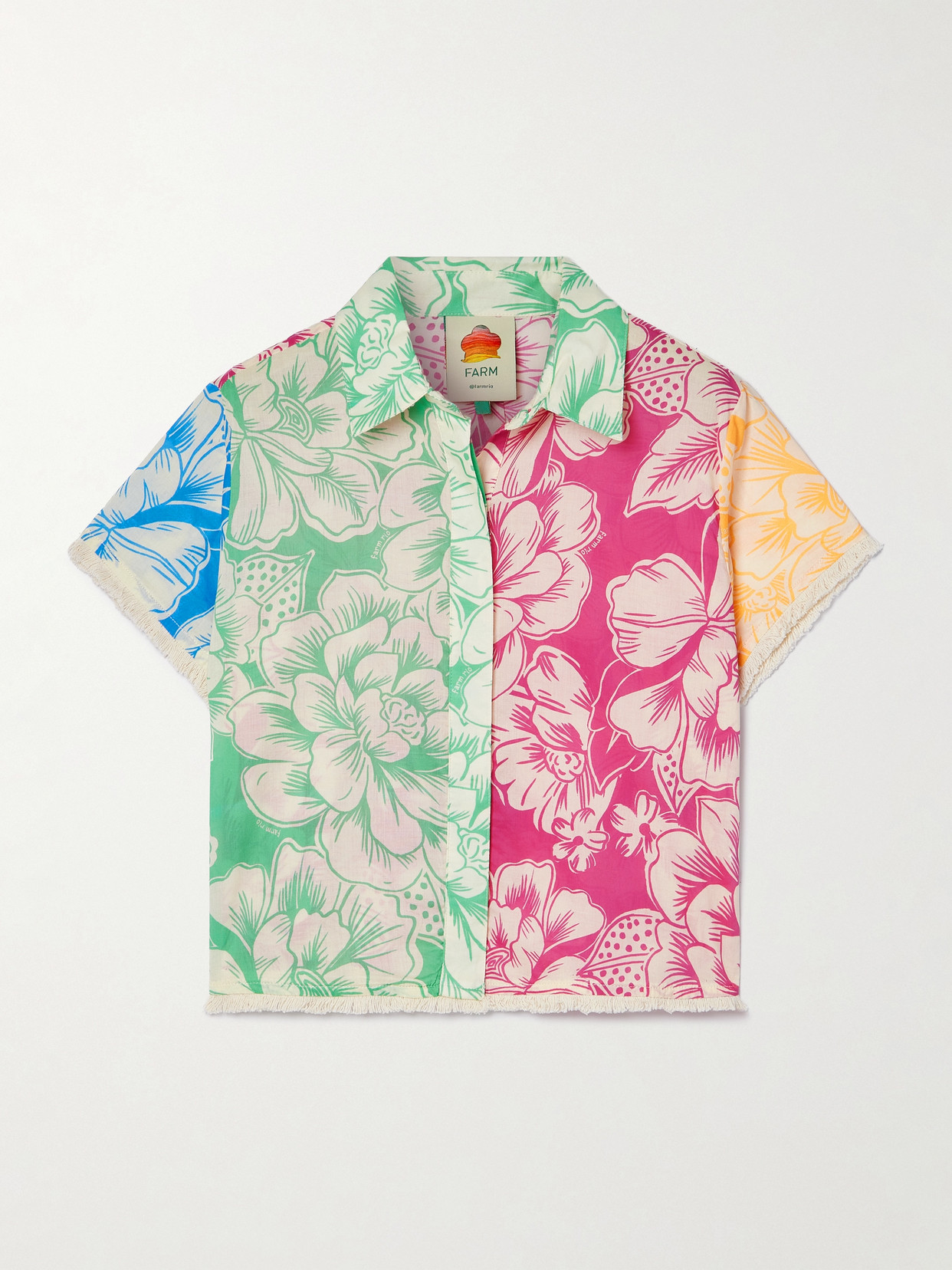 Farm Rio - Cropped Frayed Floral-print Cotton-voile Shirt - Multi