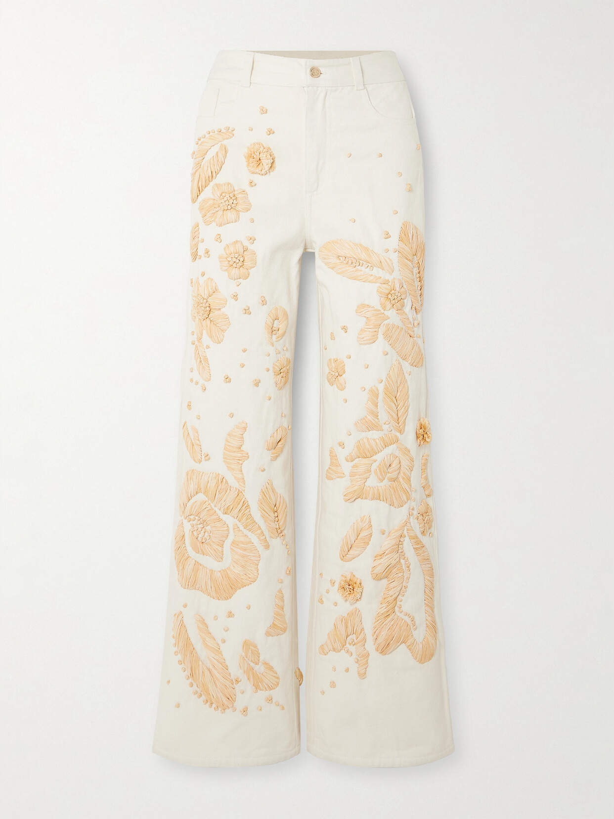 Cult Gaia Jarli Embroidered Cotton Wide-leg Trousers In Neutral