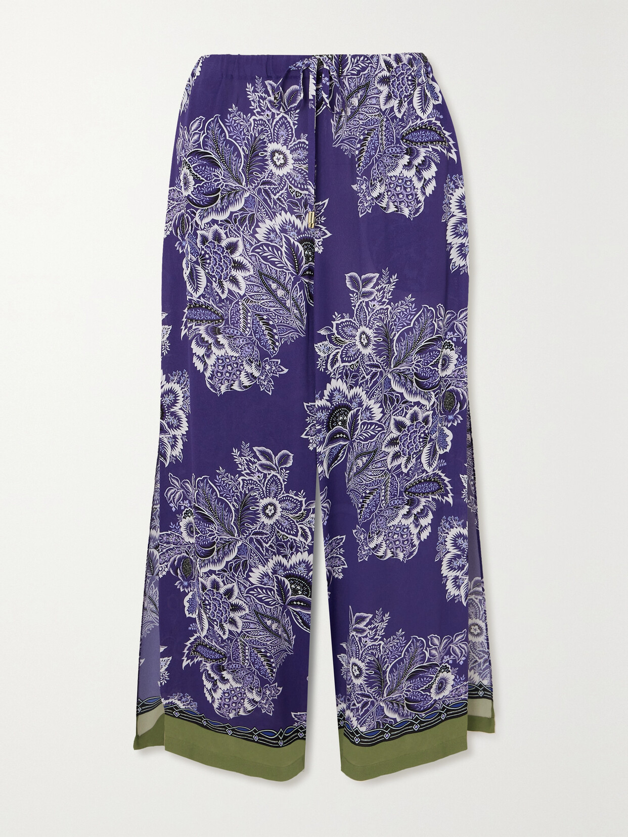 Etro Floral-print Satin Wide-leg Pants In Blue