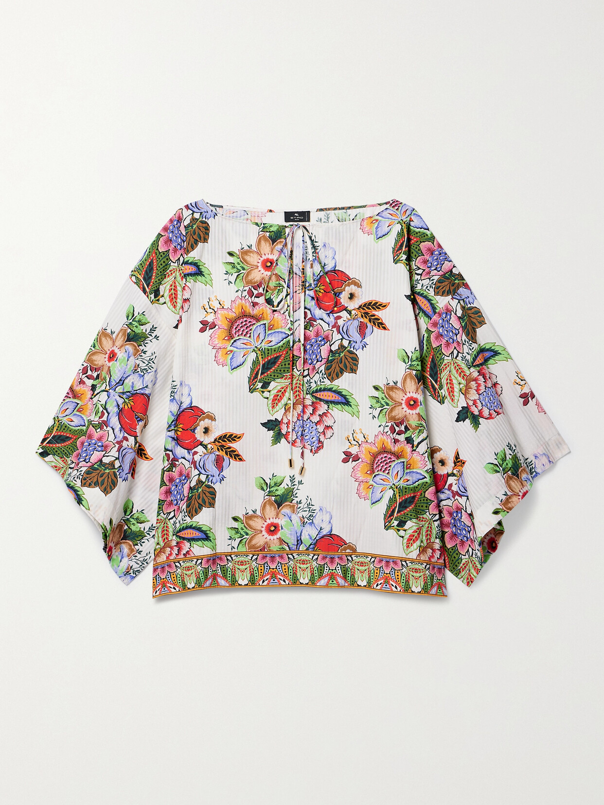 Shop Etro Tie-detailed Floral-print Cotton And Silk-blend Voile Blouse In White